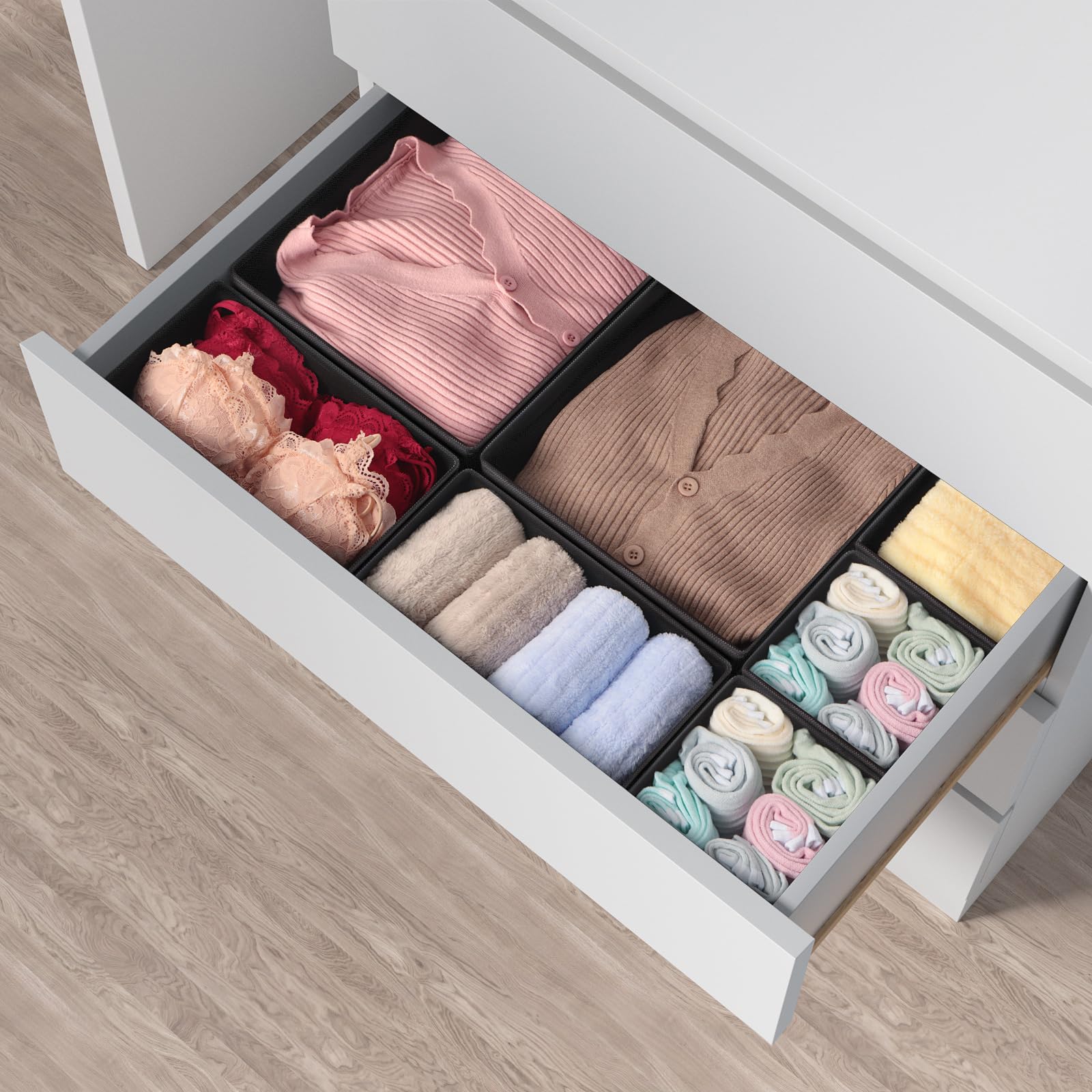Foldable Washable Drawer Organizer for Nursery Clothes & Dresser - Black Storage Bins for Baby Clothes, Kids' Room Organization & Home Storage Solutions