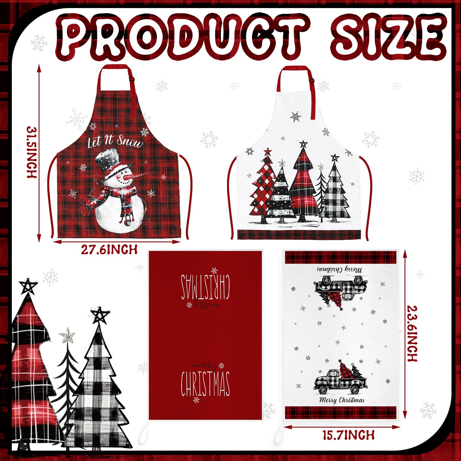 Bencailor 13-Piece Farmhouse Kitchen Towel Set with Oven Mitts, Pot Holders, Aprons & Wooden Spoons - Red White Tree Design for Rustic Cooking, Baking & Home Decor