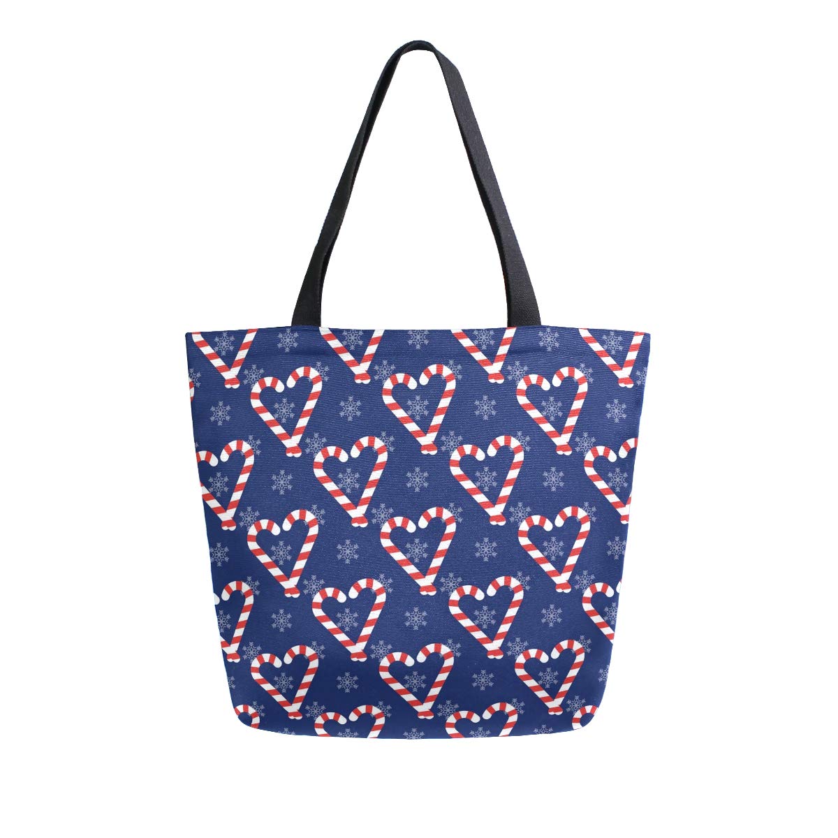 ALAZA Christmas Candy Canes Canvas Tote Bag for Women - Large Reusable Cotton Shoulder Bag for Travel, Work, Shopping & Groceries | Perfect Holiday Gift & Everyday Carry-all Purse