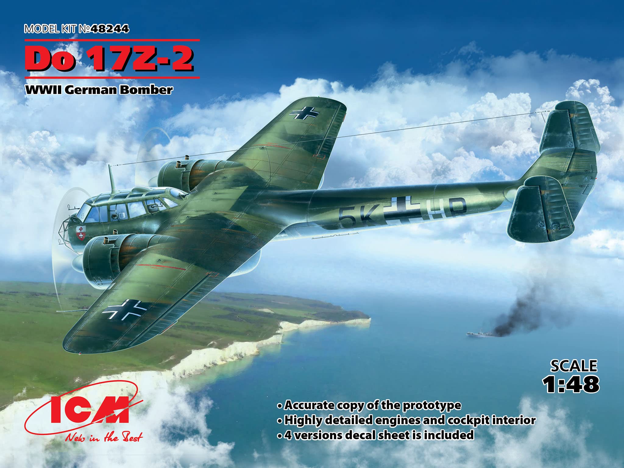 ICM 48244 1:48 Scale Plastic Military Aircraft Model Kit - WWII German Bomber Do 17Z-2 | Perfect for Collectors, Hobbyists & History Enthusiasts | Display, Gift & DIY Project