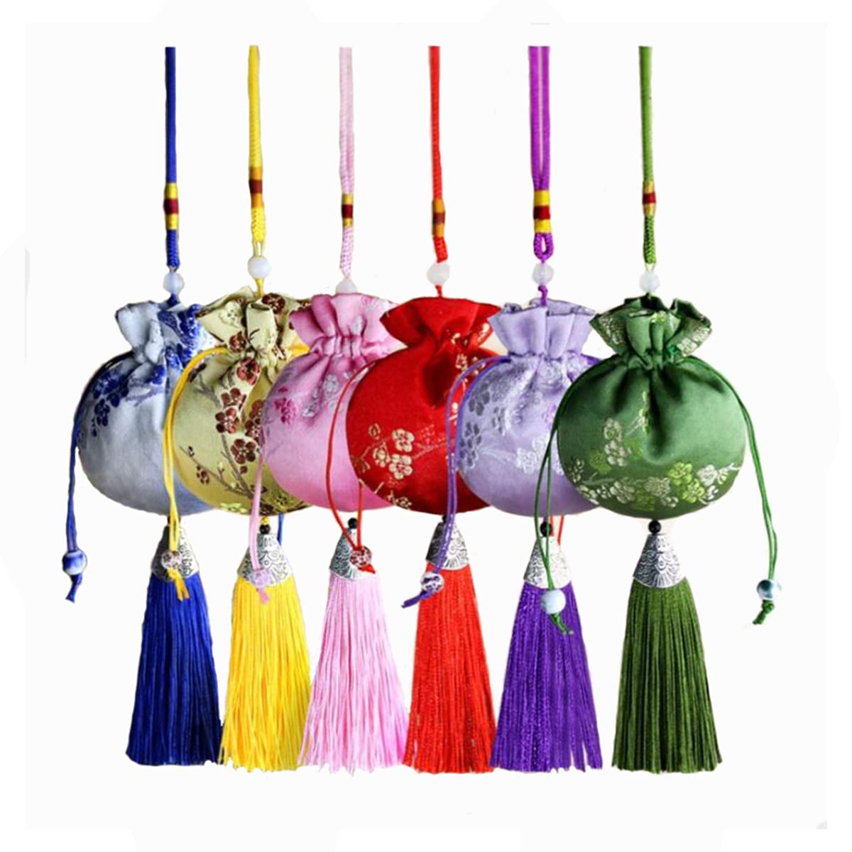 20 Pcs Silk Brocade Drawstring Sachet Bags with Tassels - Plum Blossom Pattern for Aromatherapy, Jewelry Storage, Home Decor & Gift Packaging | Portable Fragrance Pouch for Closet, Drawer & Travel