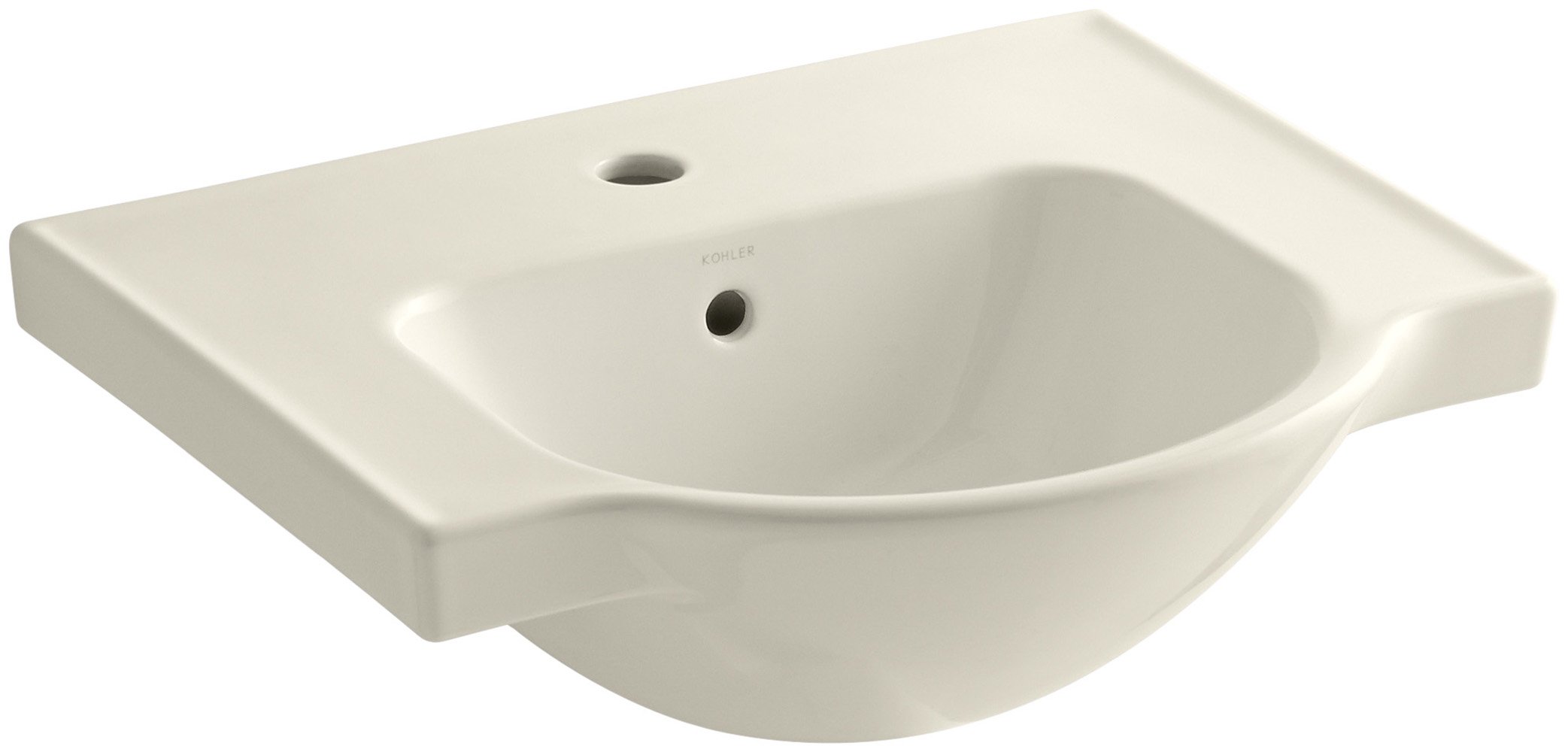 Kohler 5247-1-47 Veer Single-Hole Bathroom Sink - 21-Inch Almond Porcelain Drop-In Vessel Basin for Vanity - Perfect for Modern Home & Commercial Bathroom Renovations