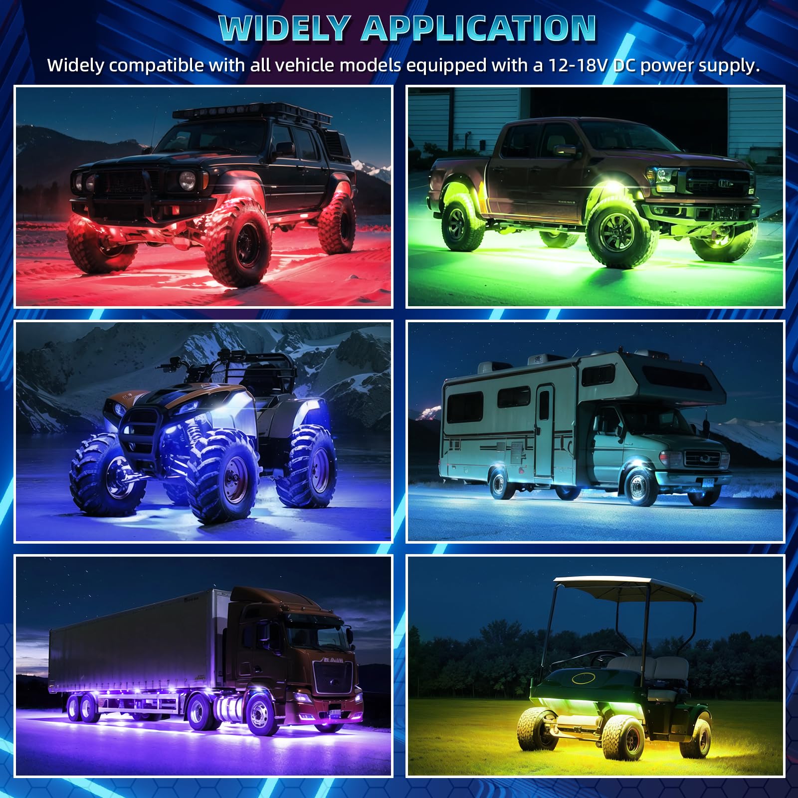 16 Pods RGB LED Rock Lights for Semi Trucks, Offroad Pickup, Trailer & Sedan - APP/RF Controlled Multicolor Underglow Lighting Kit, 12V Waterproof Vehicle Neon Lights for Off-Roading, Car Shows & Night Cruising