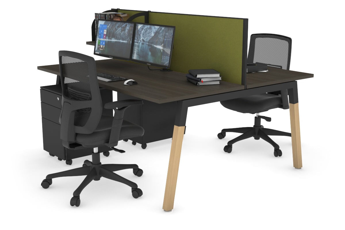 Quadro A Legs 2-Person Office Workstation with Wood Legs & Cross Beam [1800L x 700W] - Perfect for Shared Workspaces and Home Offices