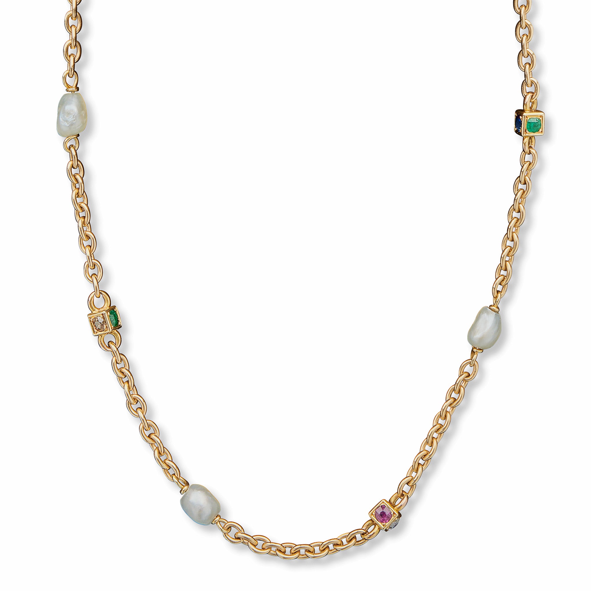 Exquisite French Gemstone Necklace with Colored Diamonds & Baroque Pearls | Elegant Jewelry for Weddings, Parties & Special Occasions