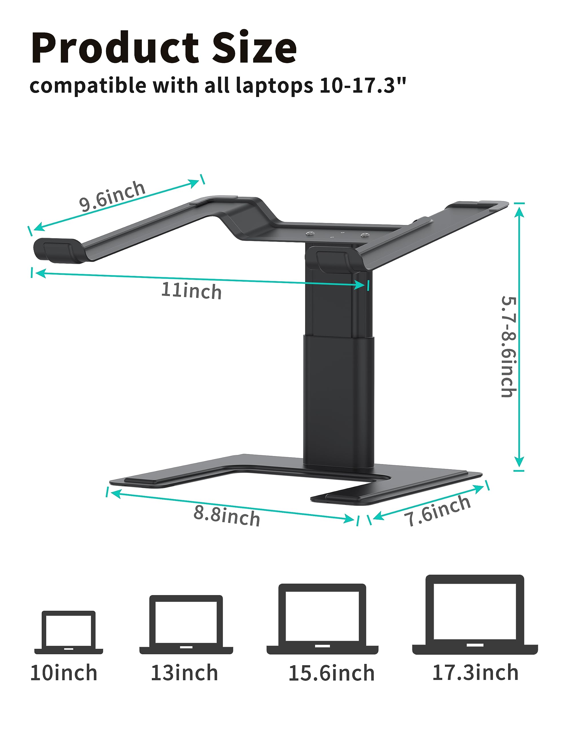 ALASHI Adjustable Laptop Stand for Desk - Ergonomic Aluminum Riser Holder for 10-17.3 Inch Notebooks, PC, MacBook - Perfect for Home Office, Gaming, and Study Setup, Black