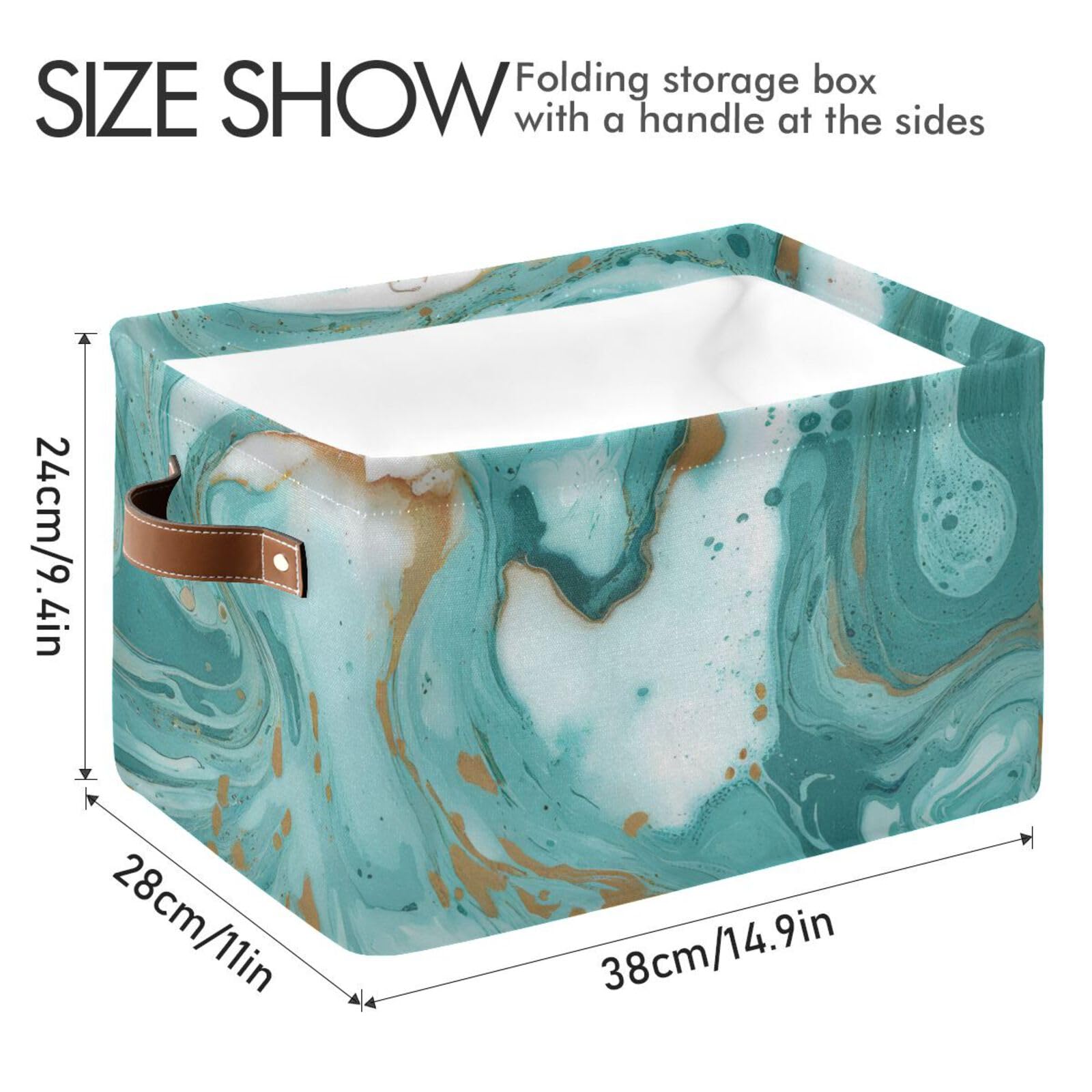 Turquoise Marble Storage Baskets 2-Pack - Large 15x11x9.5 Inch Canvas Toy & Clothes Organizer Bin for Home, Office, Nursery & Bathroom Decor