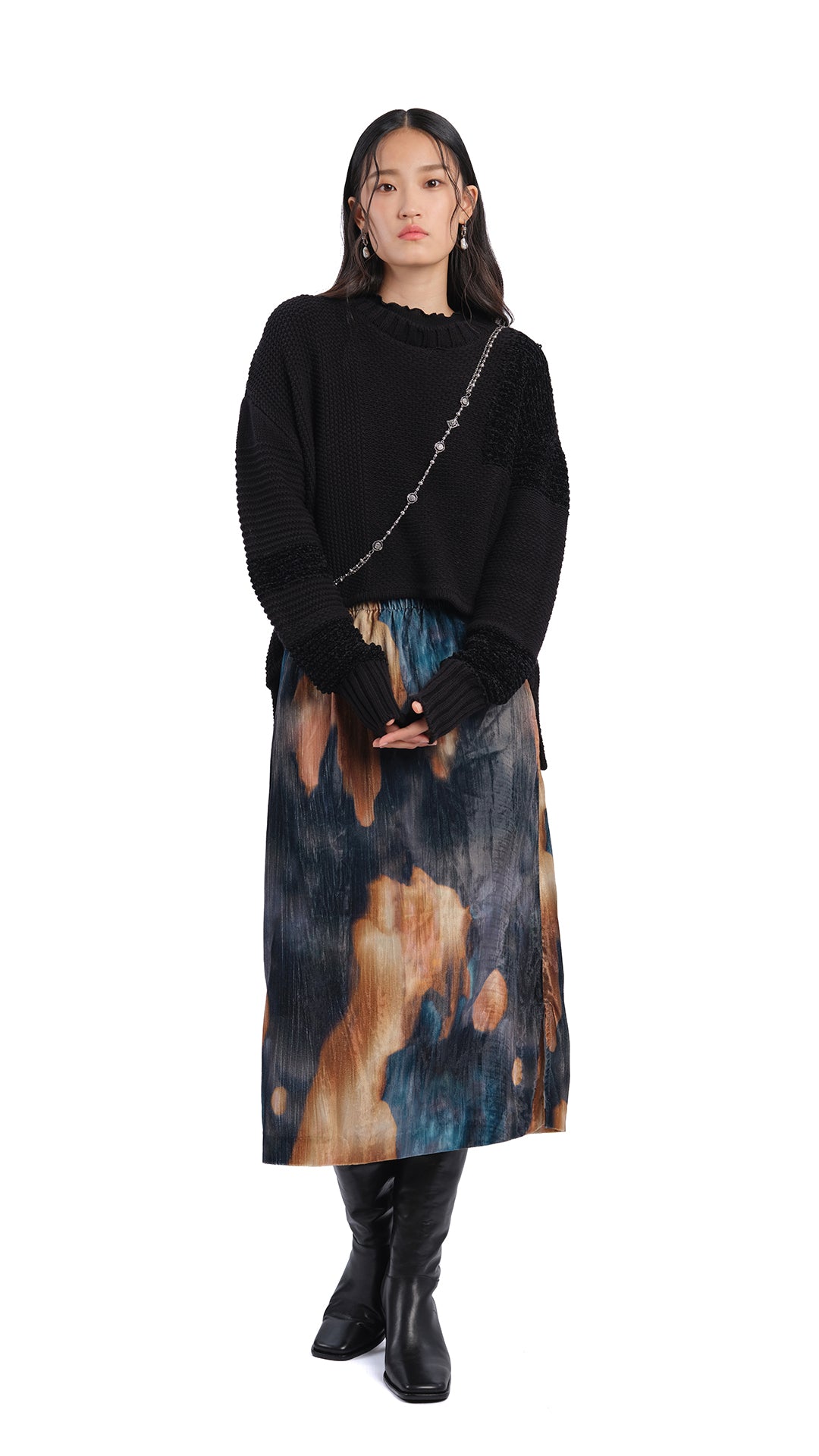 Watercolor Print Velour Skirt for Women - Soft & Stylish Flowy Midi Skirt for Casual Wear, Date Night & Boho Outfits
