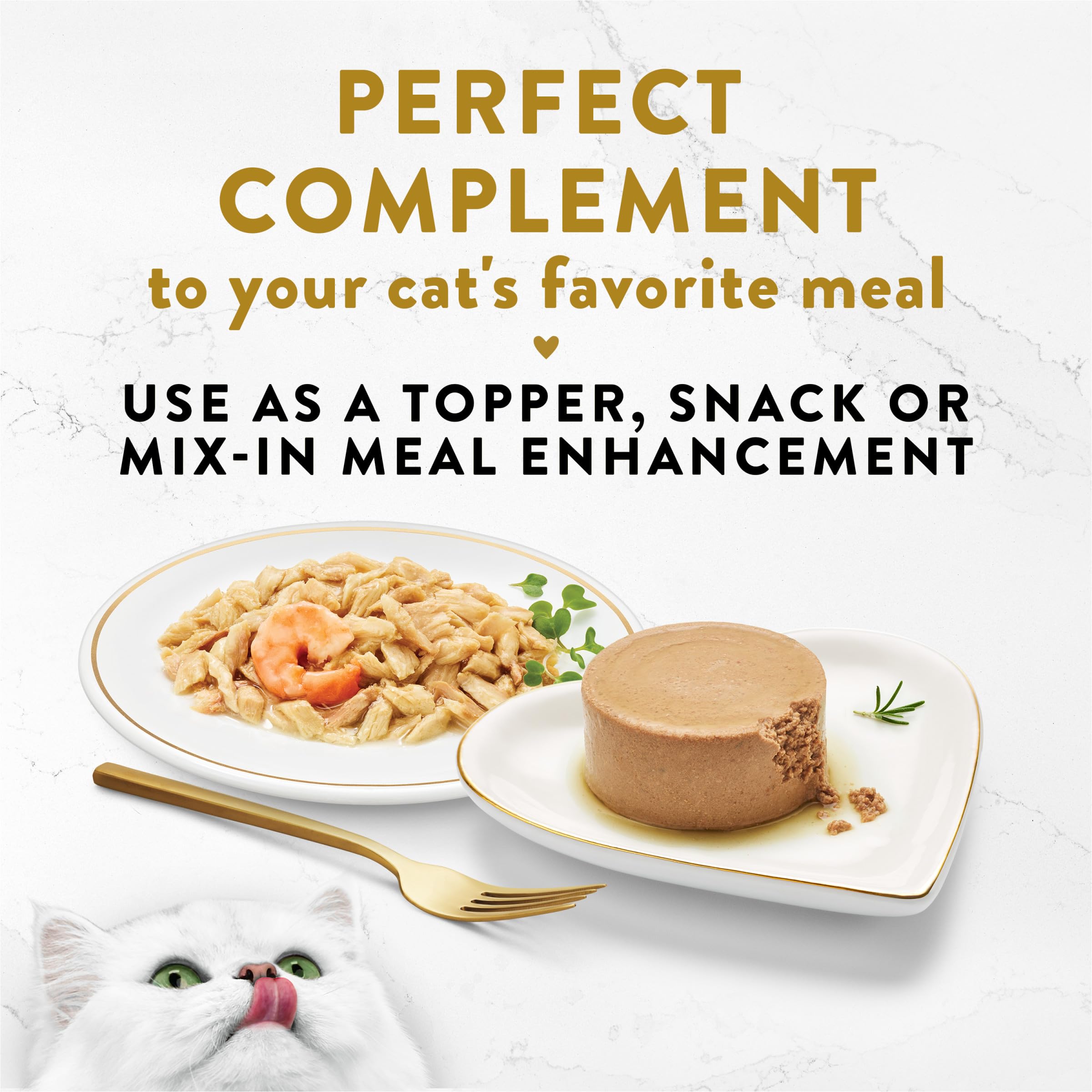 Purina Fancy Feast Grain-Free Wet Cat Food Topper - Ocean Fish & Shrimp Flavor (10 Pack, 1.1 oz Trays) | Delicious Appetizer for Picky Eaters & Senior Cats | Perfect for Mealtime Enhancement & Weight Gain Support