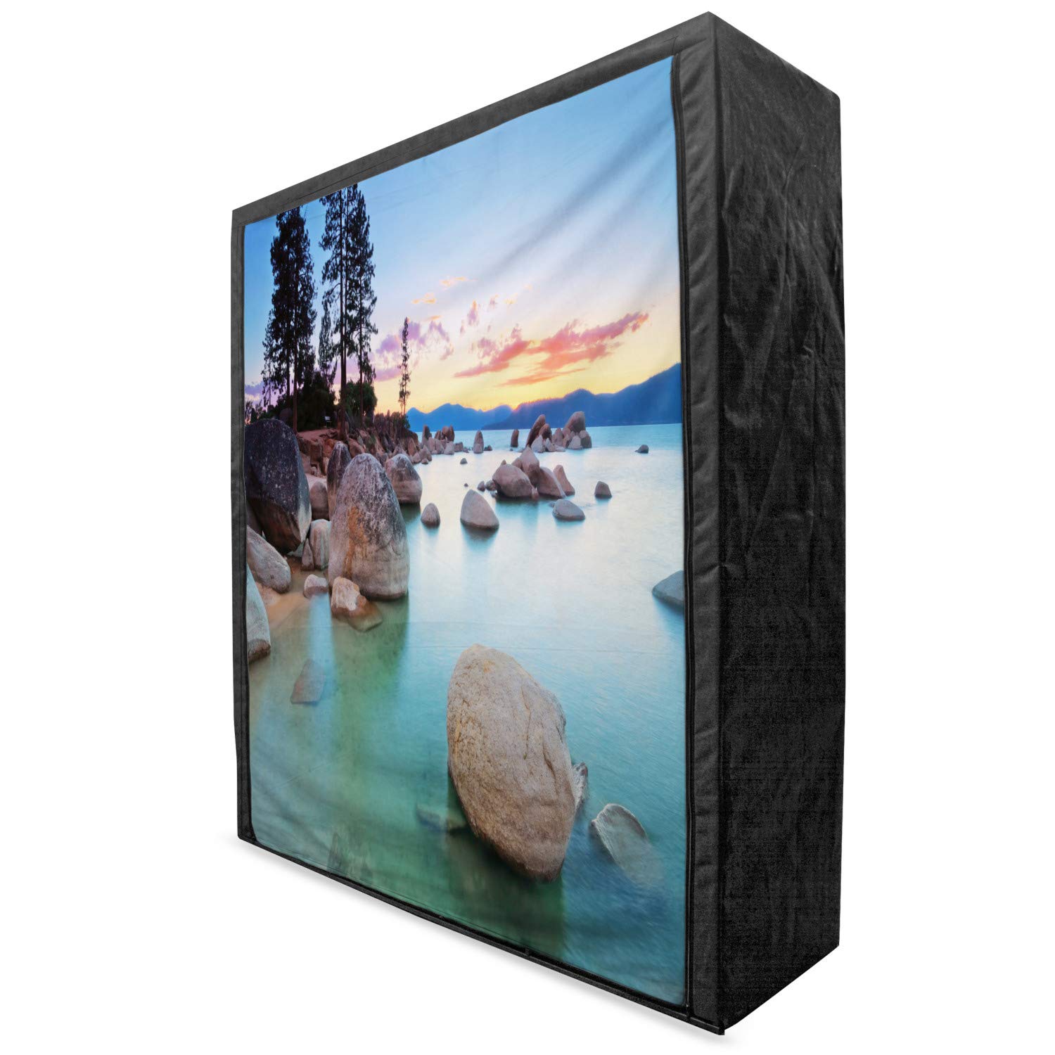 Ambesonne Lake Portable Fabric Wardrobe - Coastal Theme Clothing Organizer with Shelves, 59
