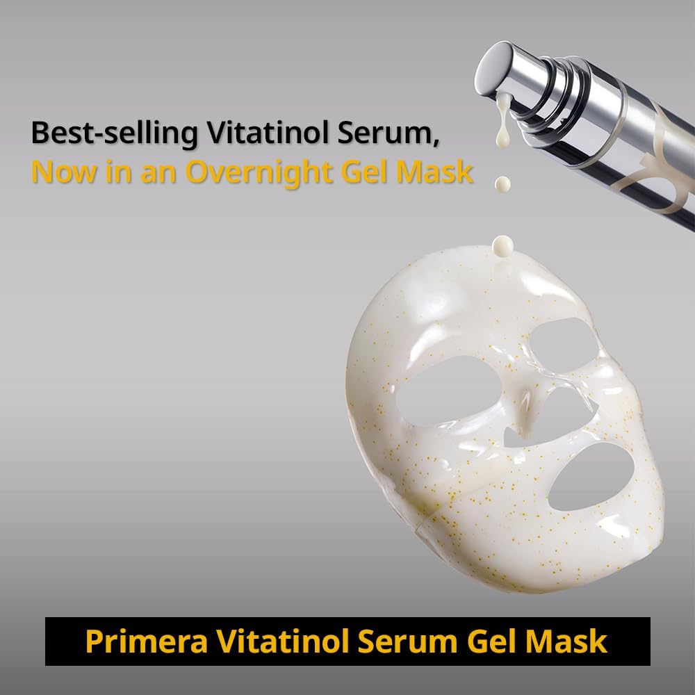 PRIMERA PRMR Vitatinol Serum Gel Mask - Overnight Vitamin C & Retinol Face Mask for Collagen Synthesis, Pore Tightening, Firming & Hydration (34g x 5 Pack) | Brightening & Anti-Aging Skincare for Night Routine