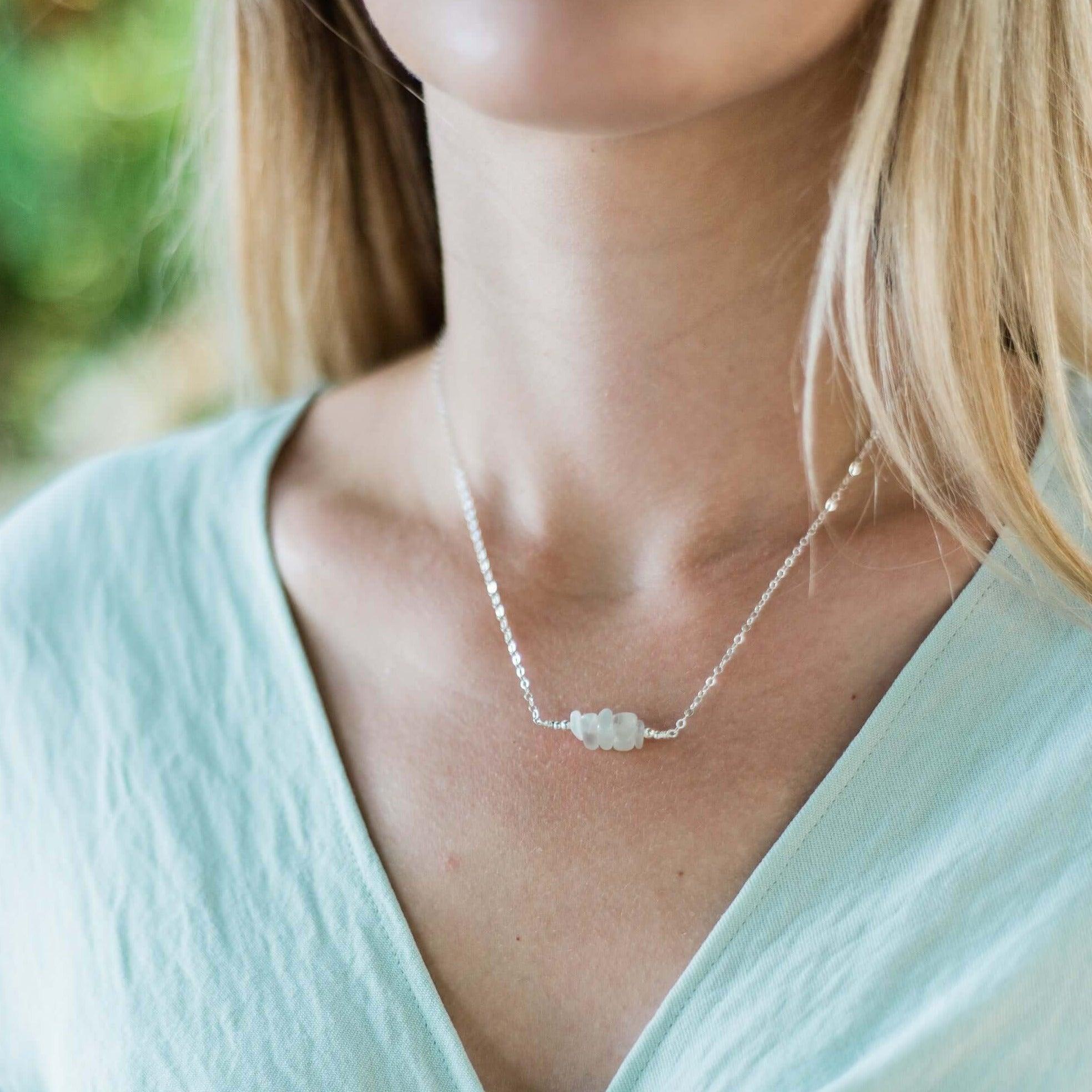 White Moonstone Chip Bead Bar Necklace - Elegant Boho Jewelry for Women | Perfect for Everyday Wear, Weddings & Special Occasions