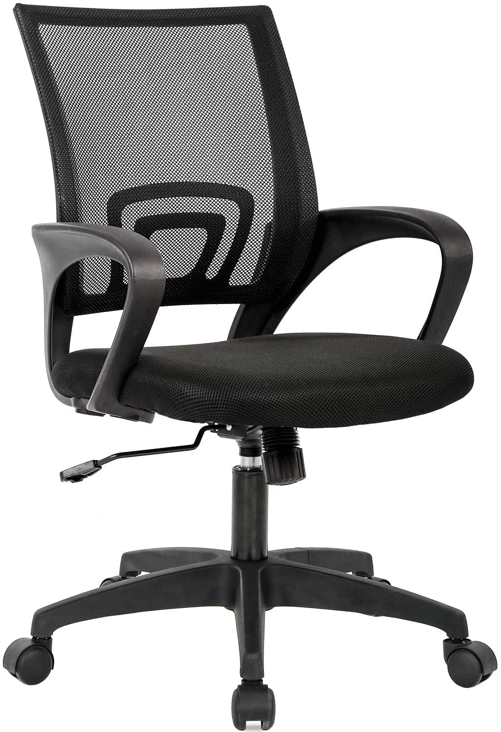 Ergonomic Office Chair with Mid-Back Design, Adjustable Height & Lumbar Support - Mesh Executive Desk Chair with Swivel & Rolling Wheels for Home Office - Black (Perfect for Long Work Hours & Computer Use)