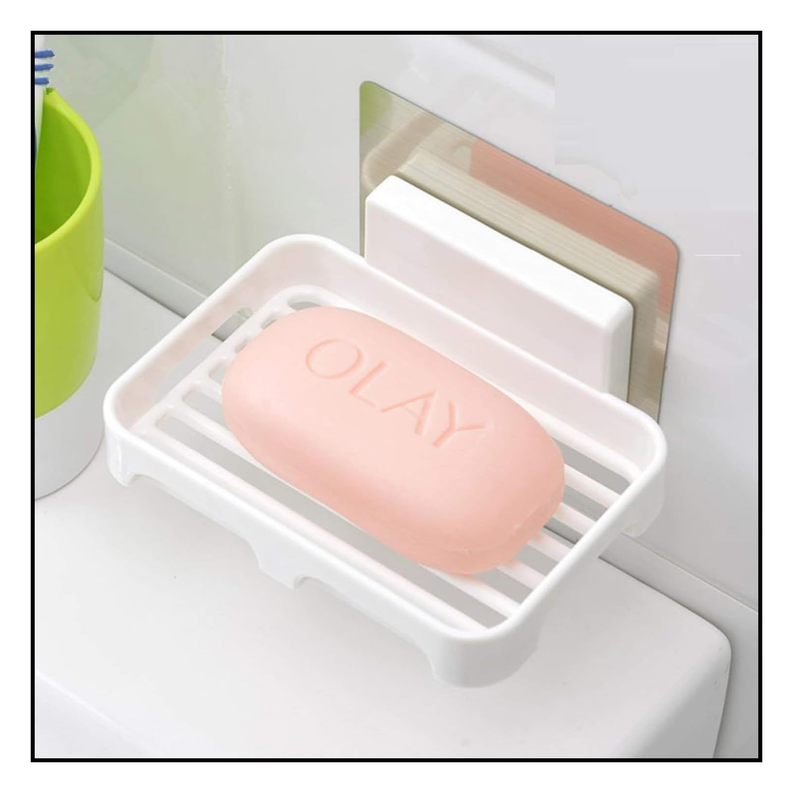 Waterproof Self-Adhesive Wall Mounted Soap Holder - Bathroom & Kitchen Soap Stand with Strong Adhesive, White Bathroom Accessories - Perfect for Shower, Sink, and Countertop Organization