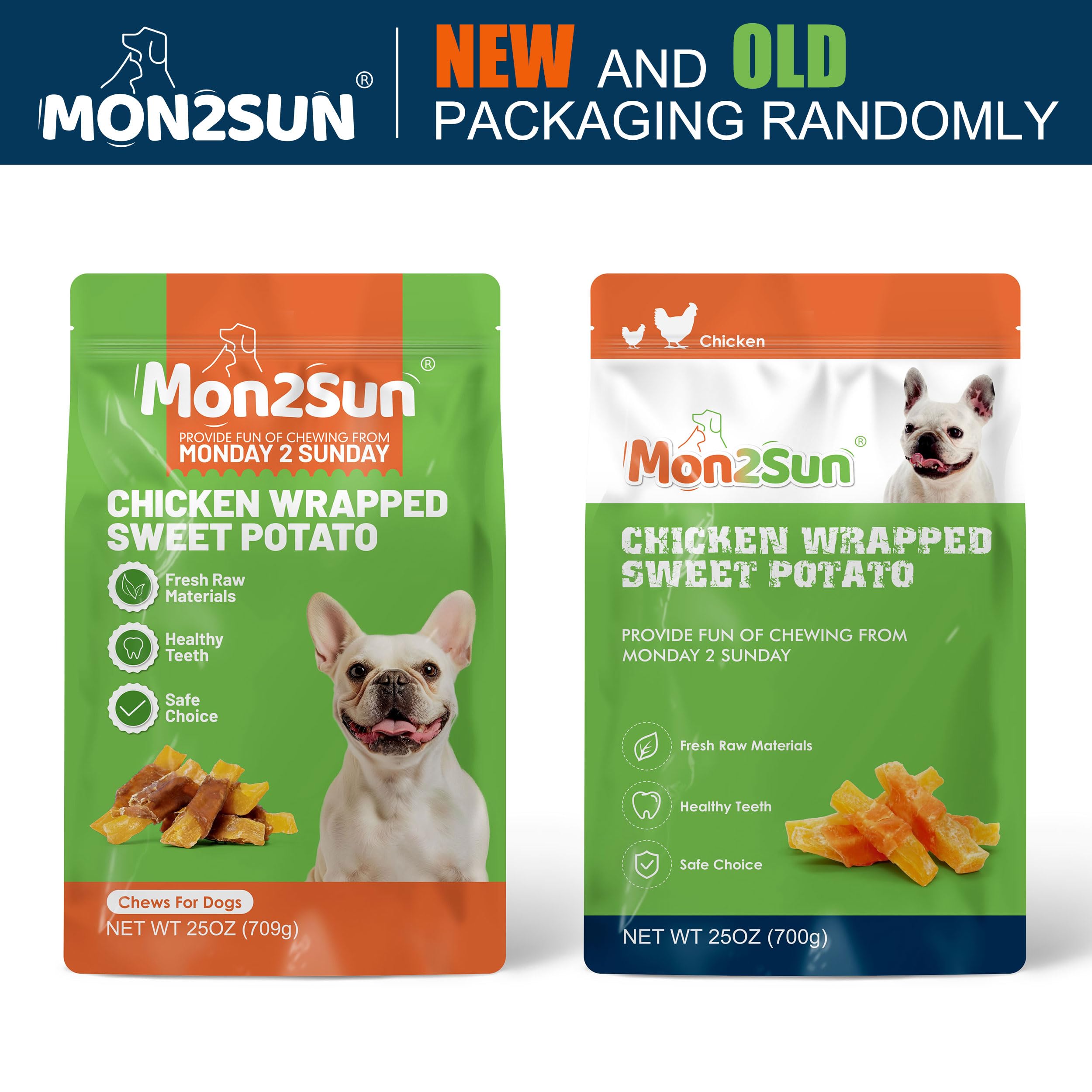 MON2SUN Natural Dog Treats - Grain Free, Gluten Free Chicken Wrapped Sweet Potato Chews for Puppies & Small Dogs - Healthy Rawhide Alternative - Perfect for Training, Rewards & Dental Health (1.56lb Pack)