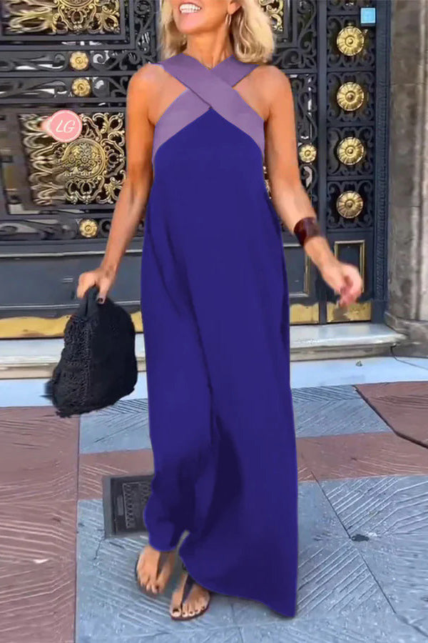 Stylish Crossover Backless Sleeveless Loose Maxi Dress for Women | Summer Beach Party & Evening Wear | Flowy Boho Chic Dress for Vacations & Date Nights