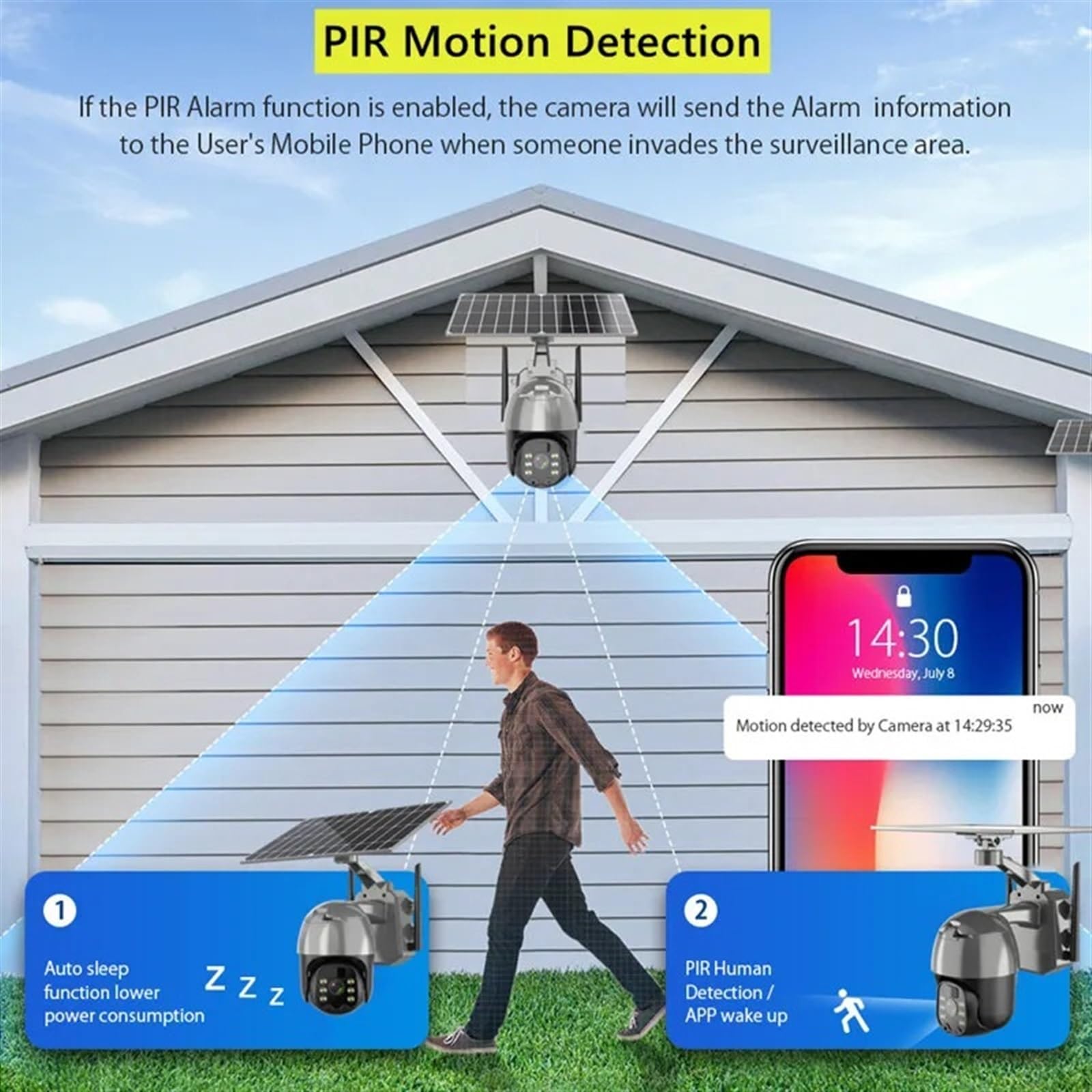 4G Solar Wireless Outdoor Security Camera with SIM Card, Built-in Battery, 4MP HD, PTZ, PIR Motion Detection & Night Vision for Home Surveillance - Ideal for Backyard, Garage & Property Monitoring (4G Camera On)