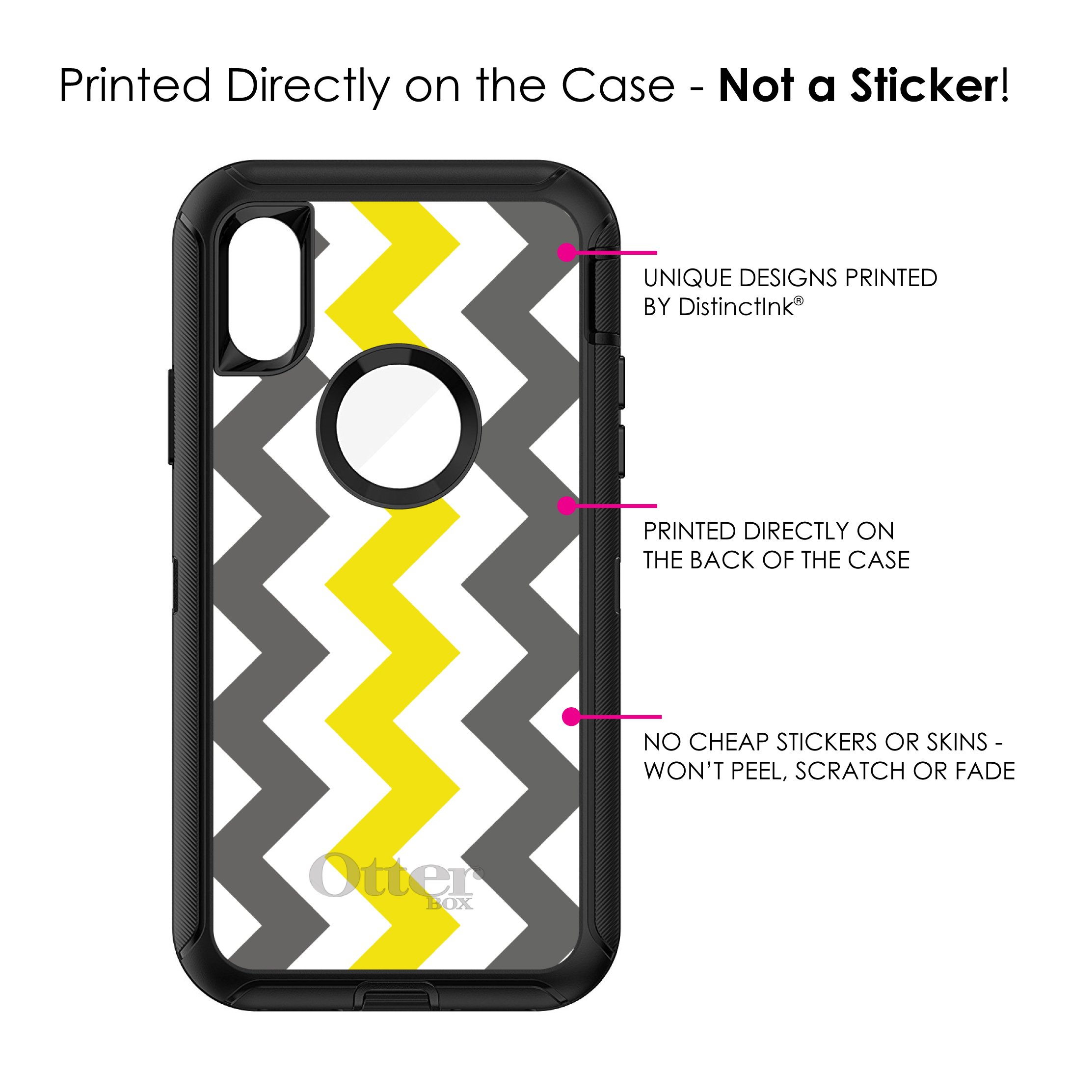 DistinctInk iPhone XR Case (6.1 Inch) - Heavy Duty Protective Cover with Grey & Yellow Chevron Stripes Design | OtterBox Defender Replacement | Perfect for Outdoor Activities, Work & Daily Use
