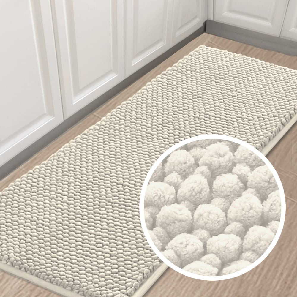 Turquoise Non-Slip Chenille Shaggy Bathroom Rug Mat - Ultra Soft & Absorbent Ivory Bath Mat for Kitchen & Bathroom - 59