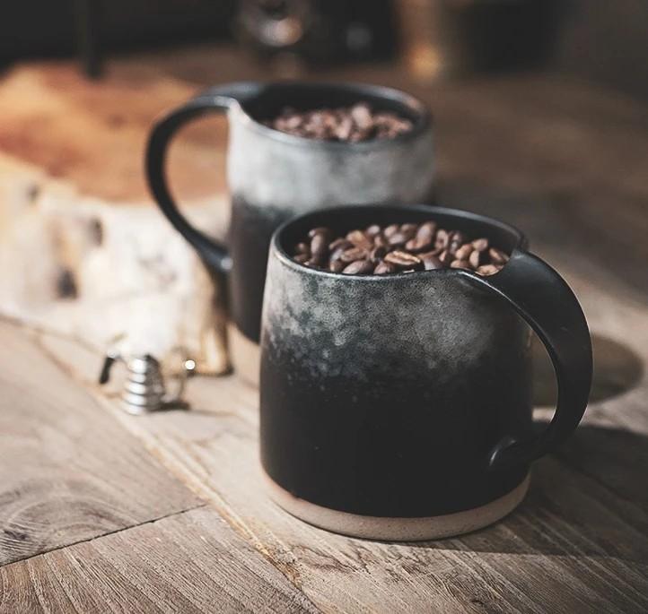 Handmade Black Pottery Coffee Mug - Ceramic Latte Cup & Large Tea Cup for Home, Office, or Cafe Use - Perfect for Espresso, Cappuccino, and Herbal Tea