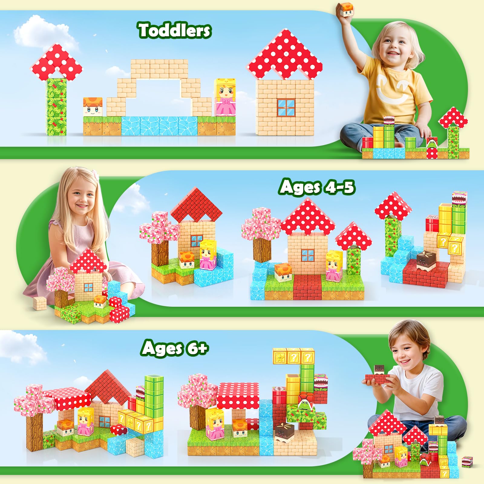 1'' Magnetic Building Blocks for Toddlers - STEM Educational Toys for Kids Ages 3+, Creative Construction Set with Magic Teleport Pipes | Perfect for Indoor Play, Classroom Learning & Sensory Development