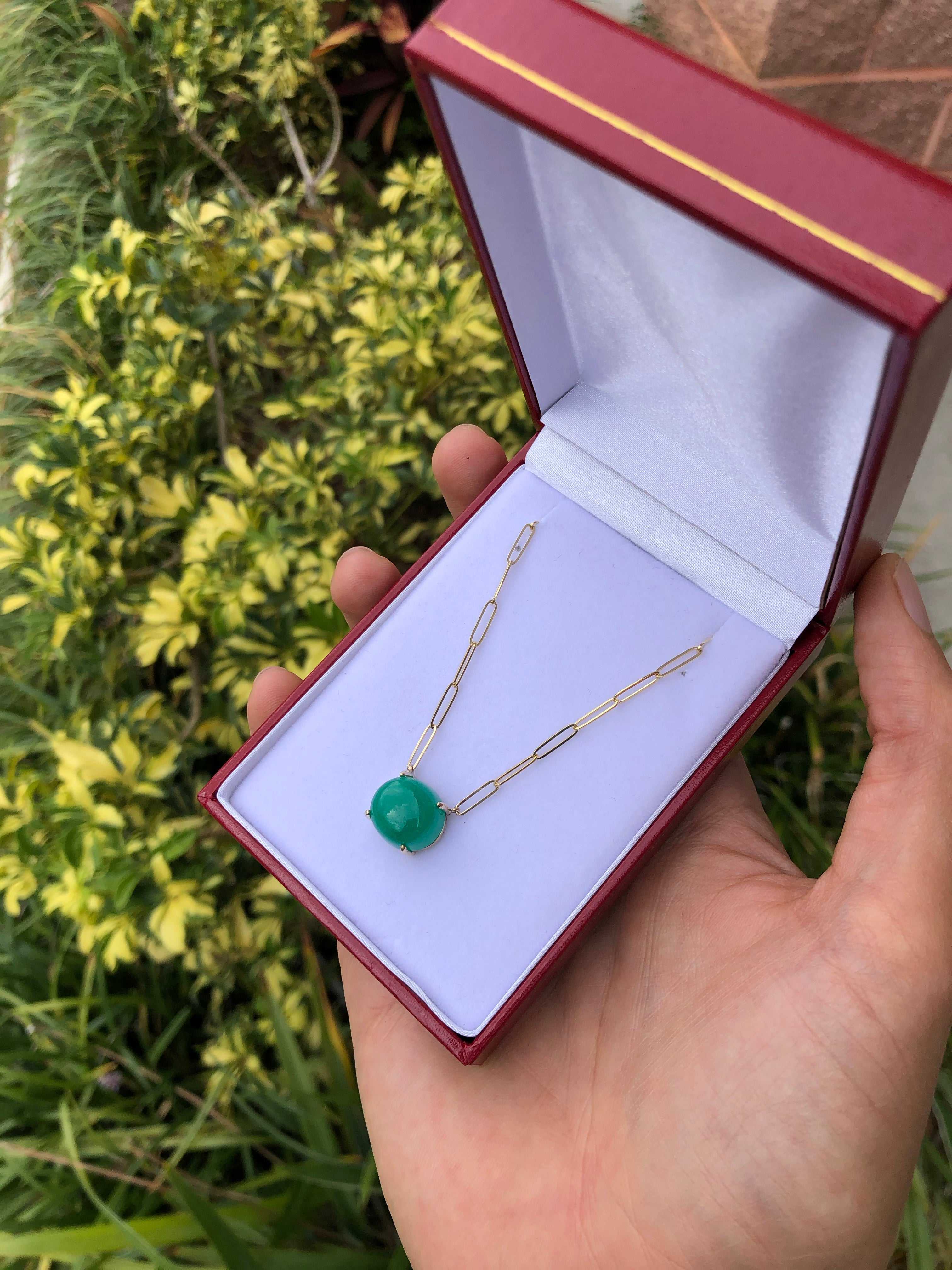 9.50 Carat Large Emerald Cabochon Stationary Paper Clip Necklace in 14K Gold - Elegant Jewelry for Office, Parties & Special Occasions