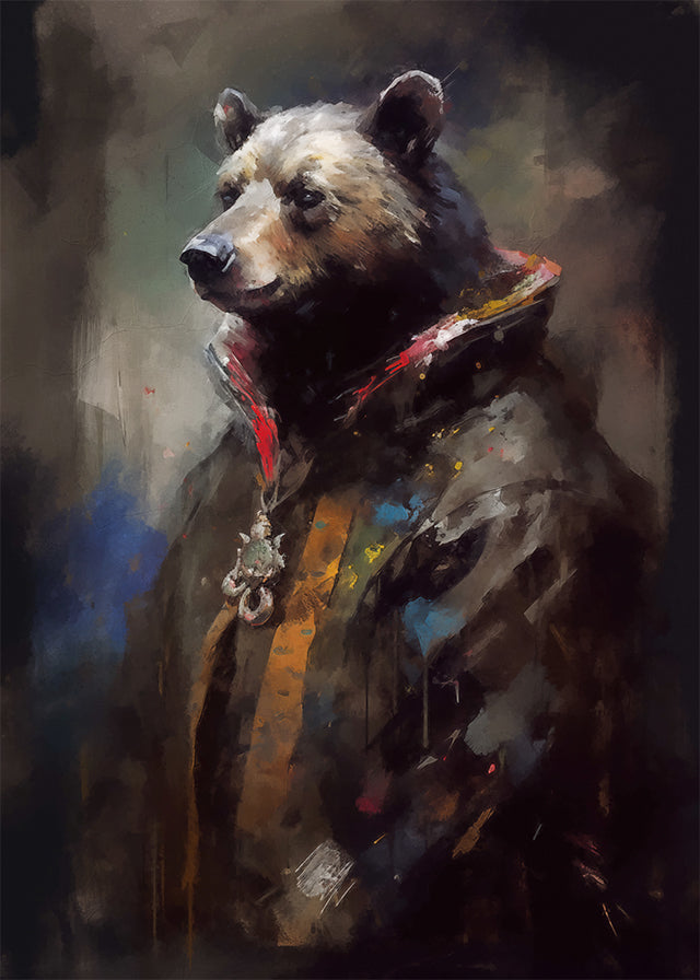 Bear Painting Renaissance Style Portrait - Handmade Oil Painting on Canvas - Wall Art Decor for Living Room, Bedroom & Office