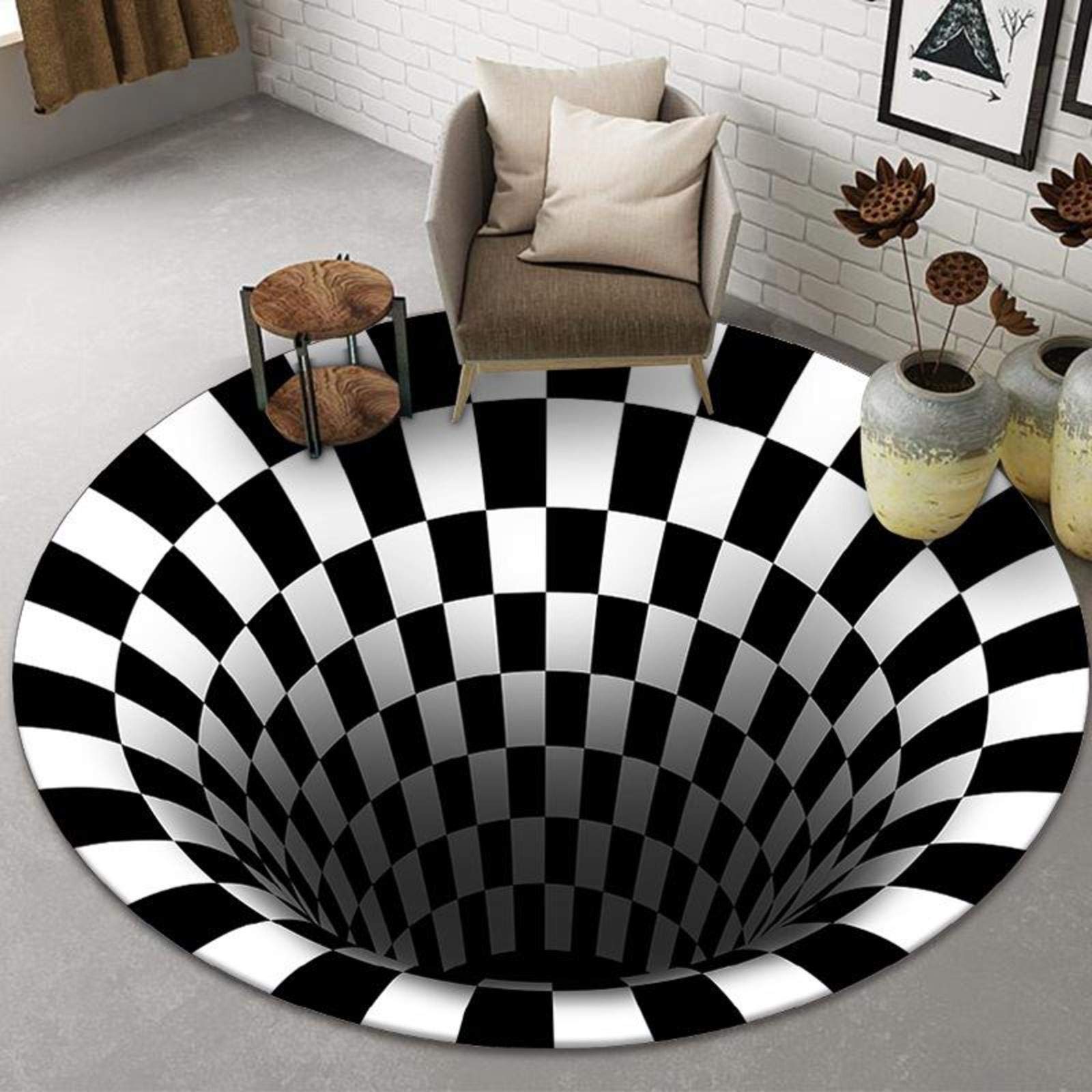 Lefran Anti-Skid Non-Woven Doormat - 3D Vortex Optical Illusion Round Rug (24x24 inch) for Home Entryway, Living Room & Office - Durable Floor Mat with Non-Slip Backing