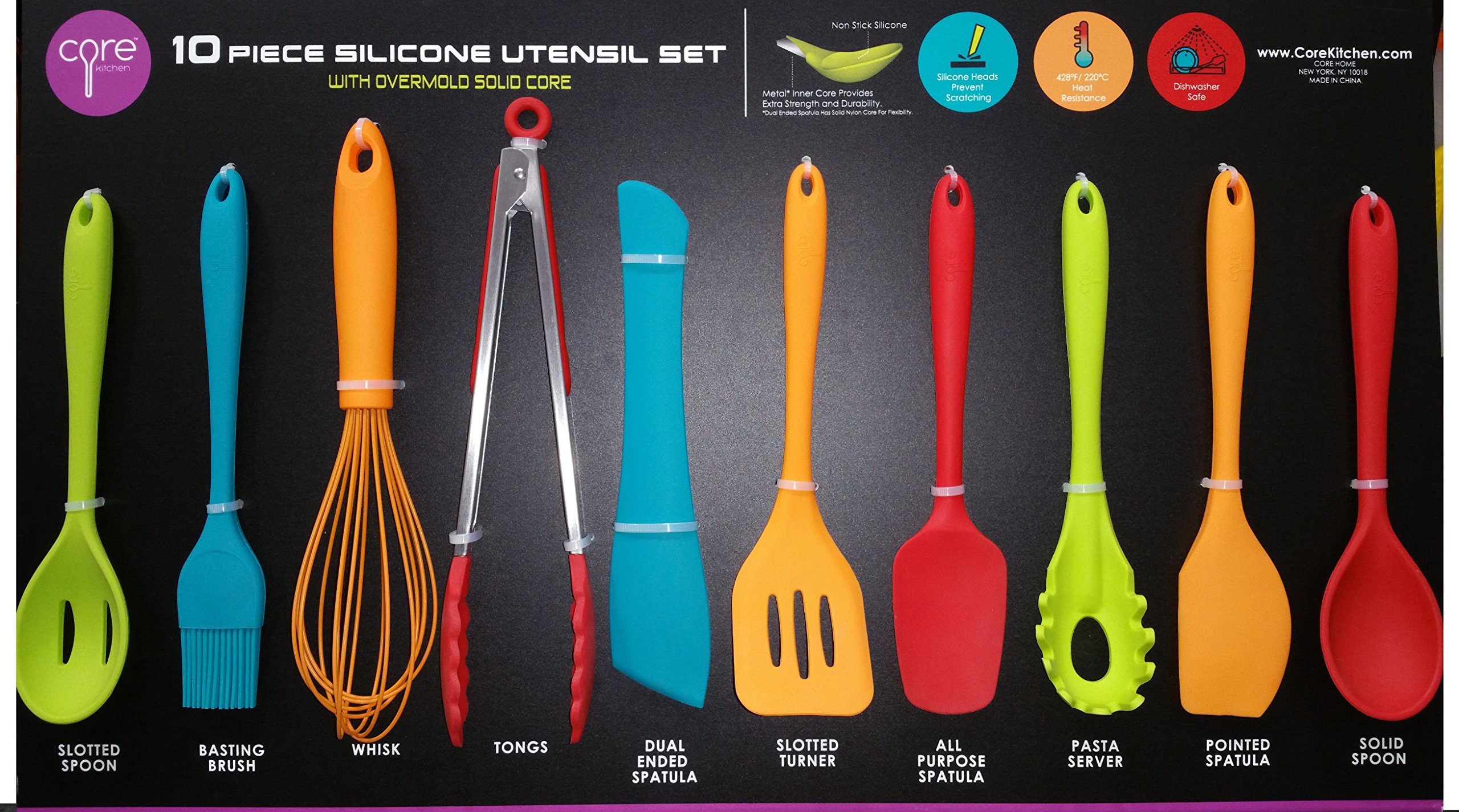 10-Piece Silicone Kitchen Utensil Set - Non-Slip Heat-Resistant Cooking Tools with Solid Core for Baking, Frying & Mixing - Perfect for Home Chefs & Professional Kitchens