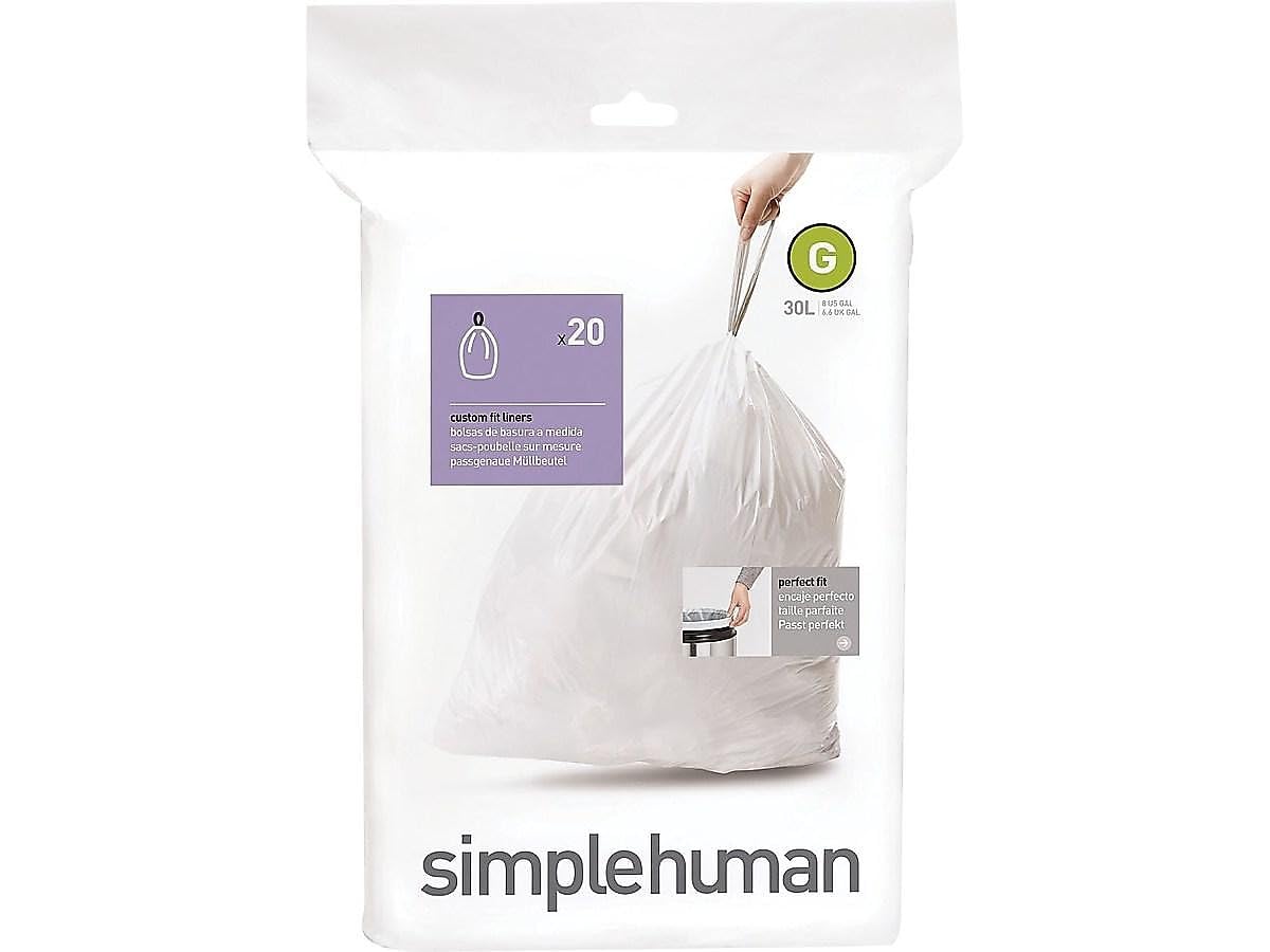 simplehuman Code G Custom Fit Drawstring Trash Bags - 30 Liter/8 Gallon, 240 Count (12 Refill Packs) - Perfect for Kitchen, Bathroom & Office Waste Bins