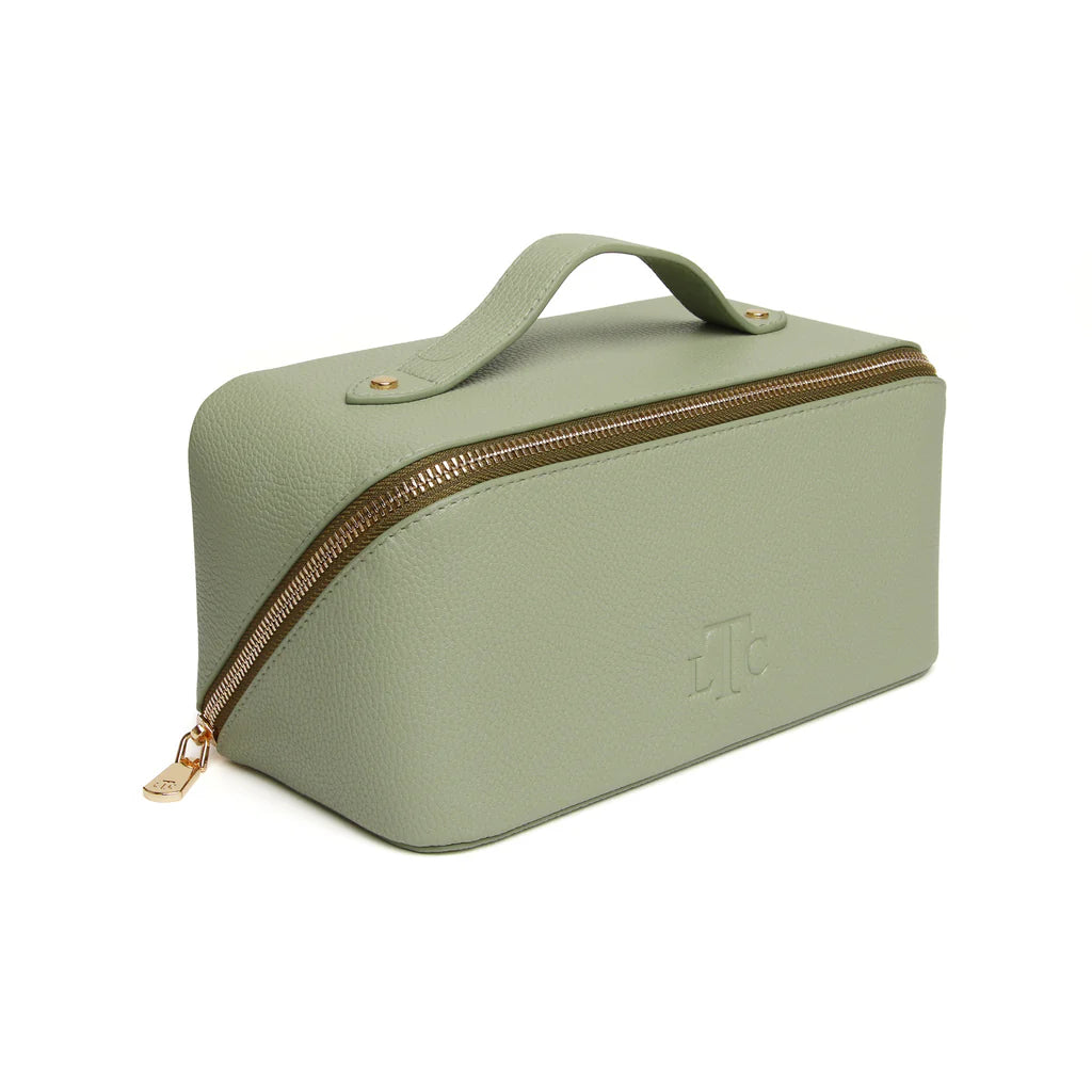 Alice Wheeler Train Case Makeup Organizer - Sage & Olive Green Cosmetic Storage for Travel, Salon & Professional Use