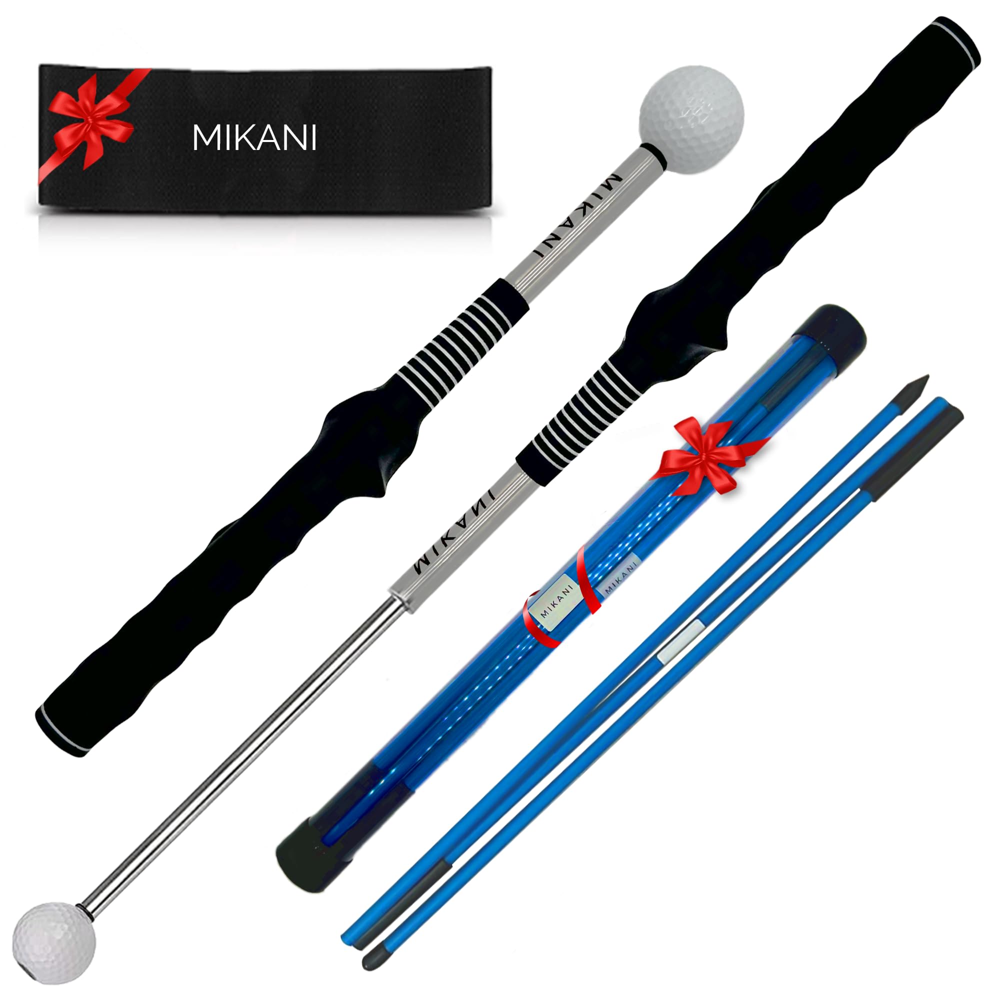 Retractable Golf Swing Training Aid - Adjustable Click Stick with Grip Trainer & Alignment Sticks | Tempo Training with Audible Click Sound | Perfect Golf Accessories for Men | Improve Swing Mechanics at Driving Range & Backyard Practice