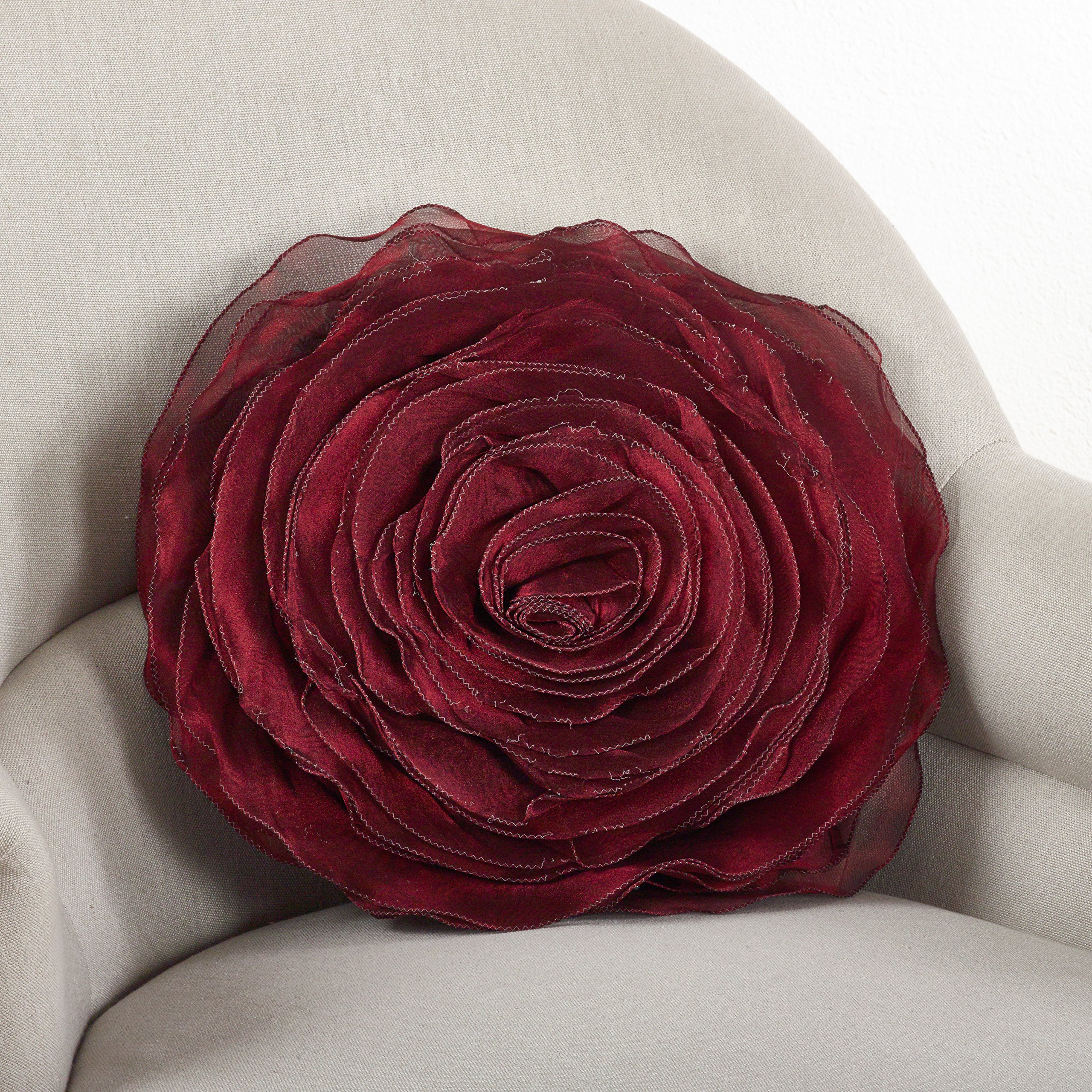 SARO LIFESTYLE 16-inch Burgundy Rose Design Decorative Throw Pillow - Soft Couch Pillow for Living Room, Bedroom & Home Decor