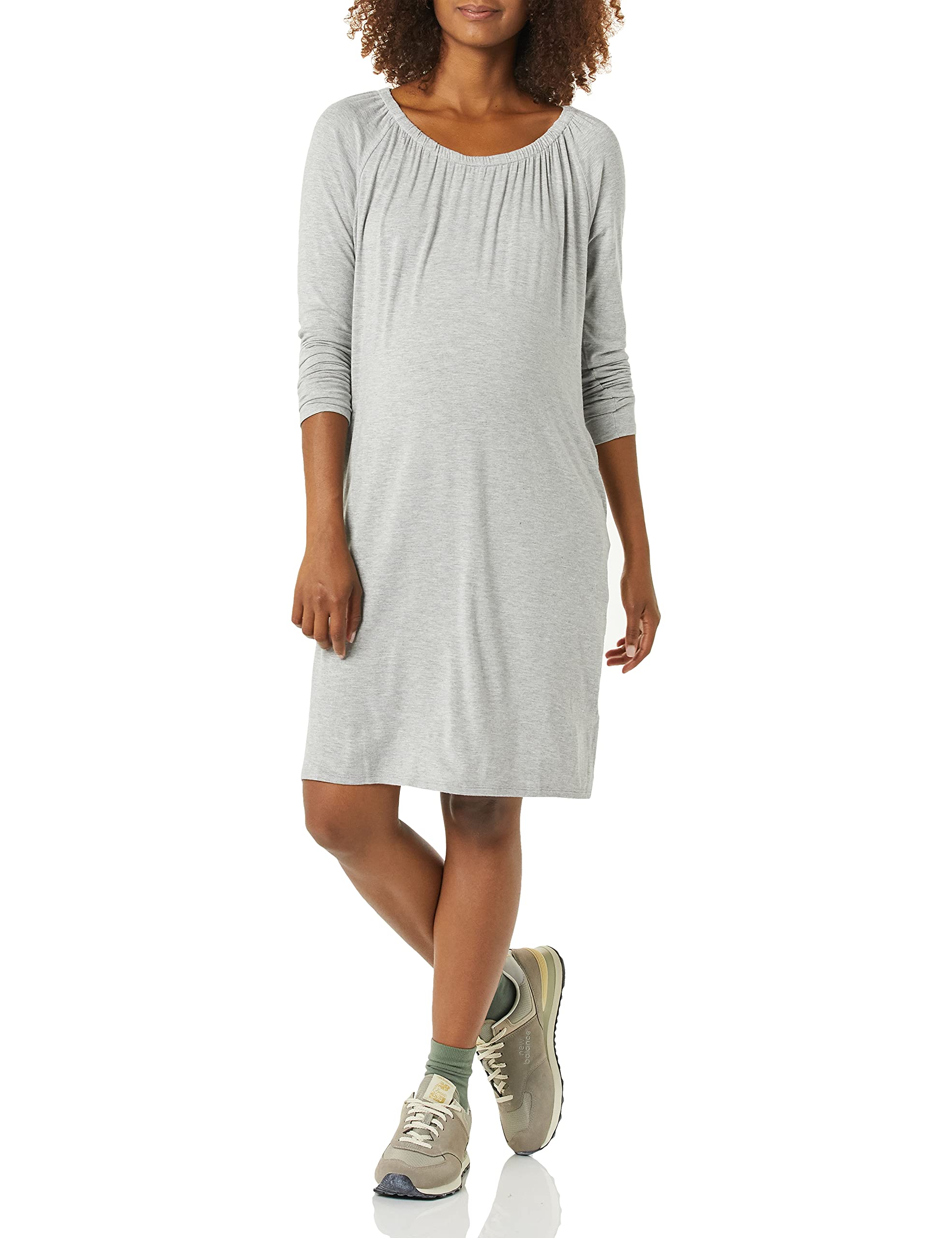 Amazon Essentials Women's Gathered Neckline Maternity Dress - Stretchy Comfortable Pregnancy Clothes for Work & Special Occasions