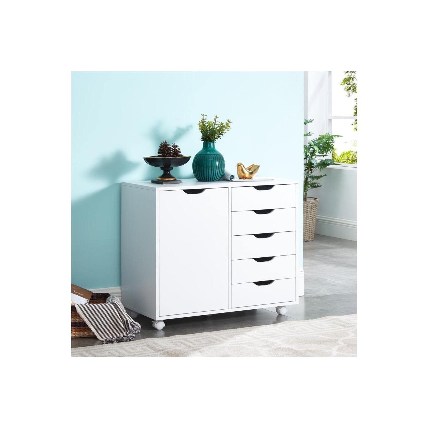 Naomi White 5-Drawer Rolling Storage Cabinet for Office & Home