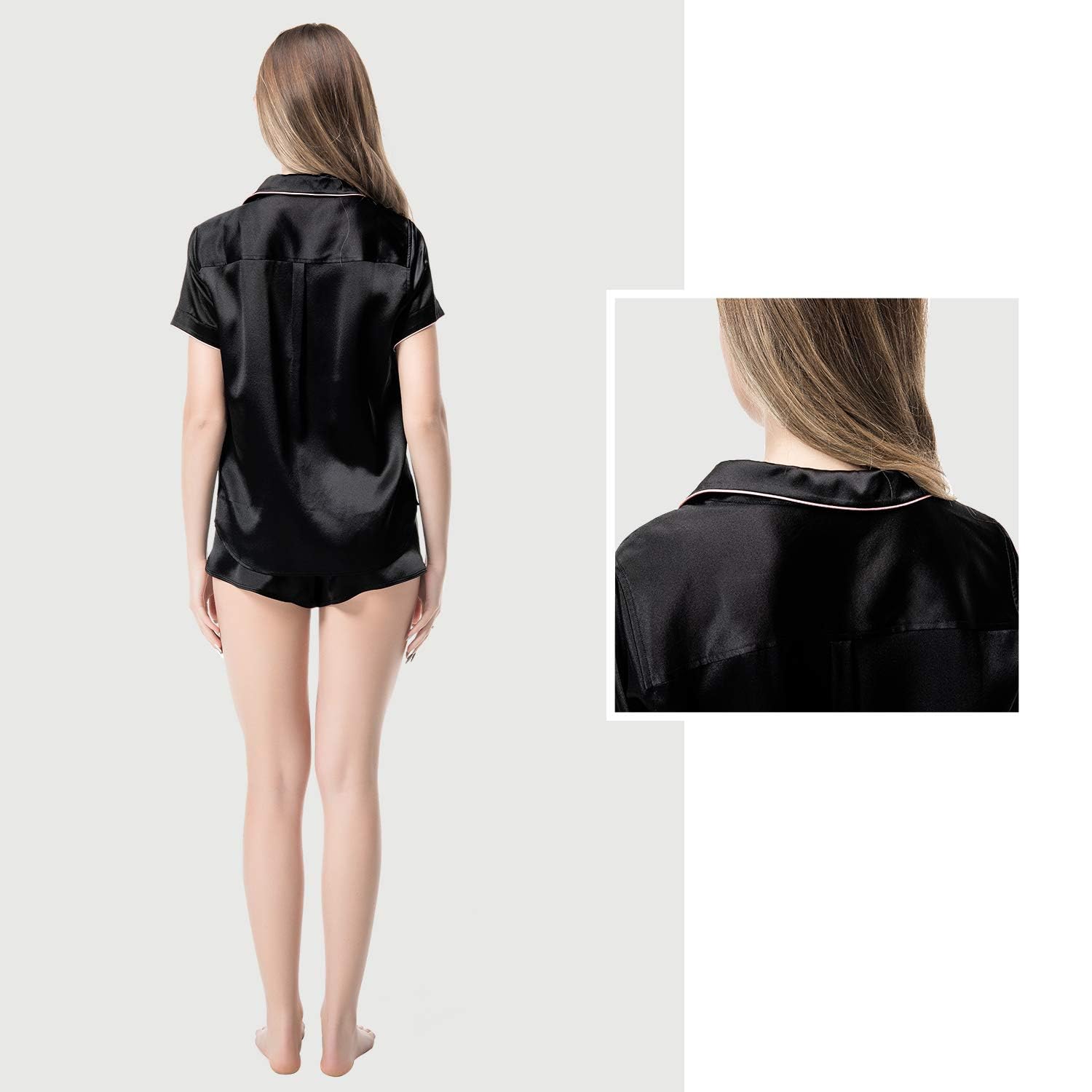COLD POSH 100% Pure Silk Pajama Set for Women - Soft Short Sleeve Sleepwear & Lounge Wear - Perfect for Nighttime Comfort, Spa Days & Luxury Gifts