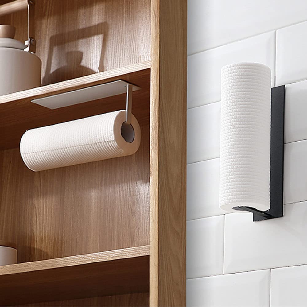 Non-Perforated Paper Towel Holder - Wall-Mounted Toilet Paper Hanger & Roll Holder with Self-Adhesive Shelf - White Bathroom Organizer for Fresh Film Storage (1 Pack) - Perfect for Small Spaces, RVs, and Compact Bathrooms