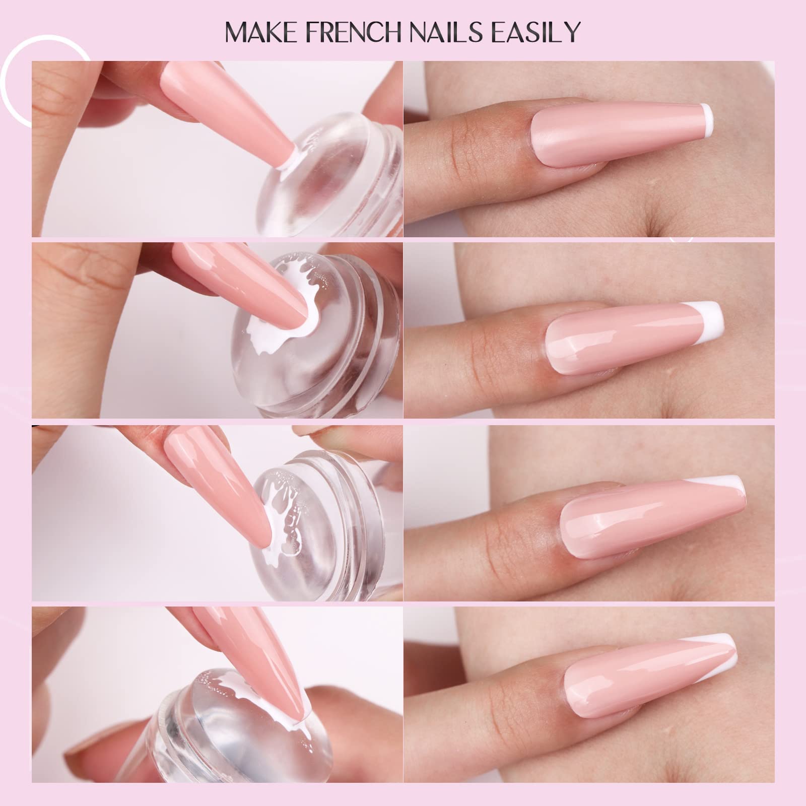 Ghelonadi Clear Silicone Nail Stamper Kit - French Tip Manicure Tool with Soft Rubber Stamping Sponge & Scraper for Nail Art Designs | Perfect for DIY Home Salon & Professional Nail Artists