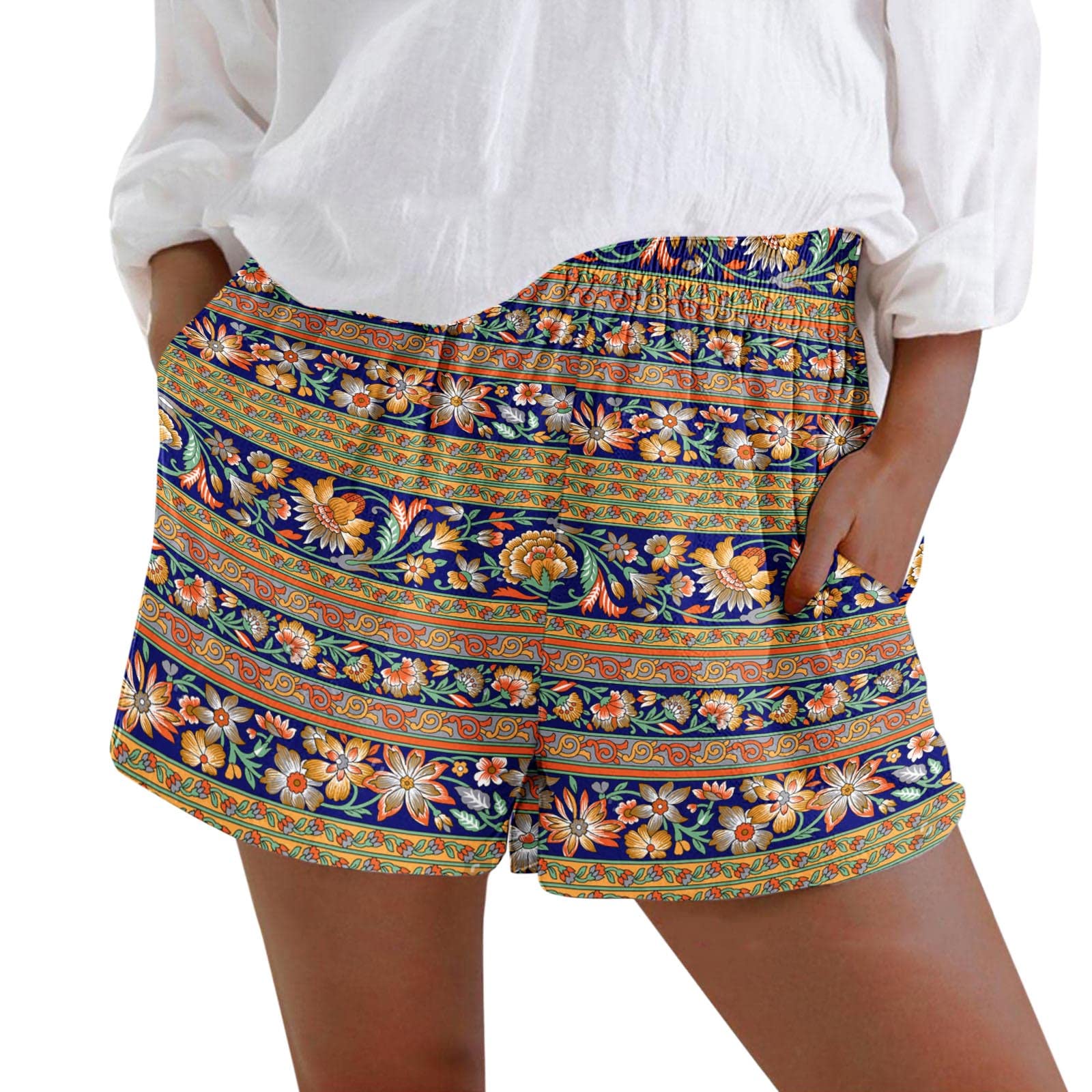 Women's Stretchy Elastic Waist Comfort Shorts for Under Dresses - Breathable Summer Casual Shorts with Pockets - Perfect for Beach, Travel, and Everyday Wear