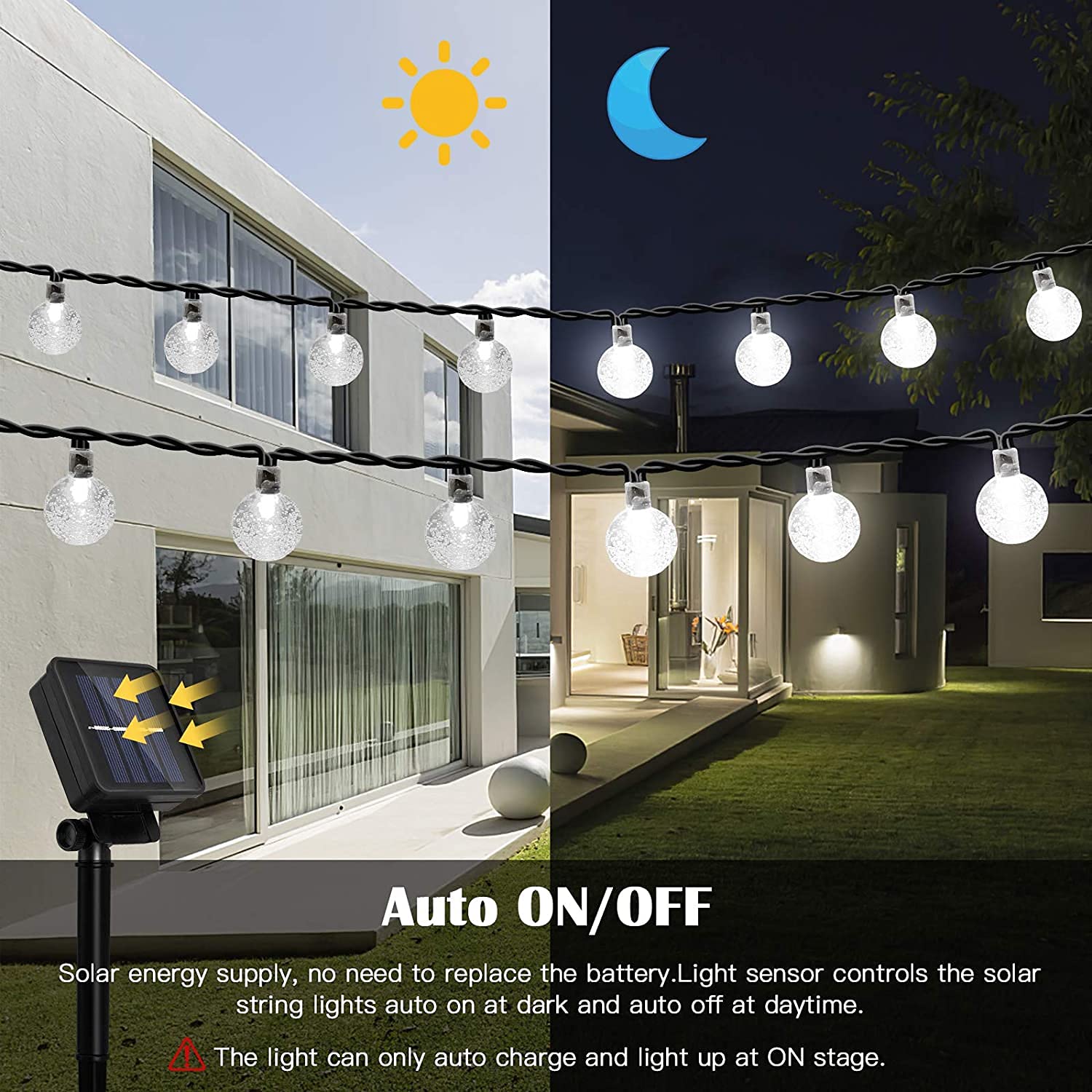 50 LED Solar String Lights Outdoor 23ft - Waterproof Crystal Globe Lights with 8 Lighting Modes | Solar Powered Patio Lights for Garden, Yard, Porch, Wedding & Party Decor (White) | Perfect for Backyard BBQs, Romantic Evenings & Holiday Celebrations