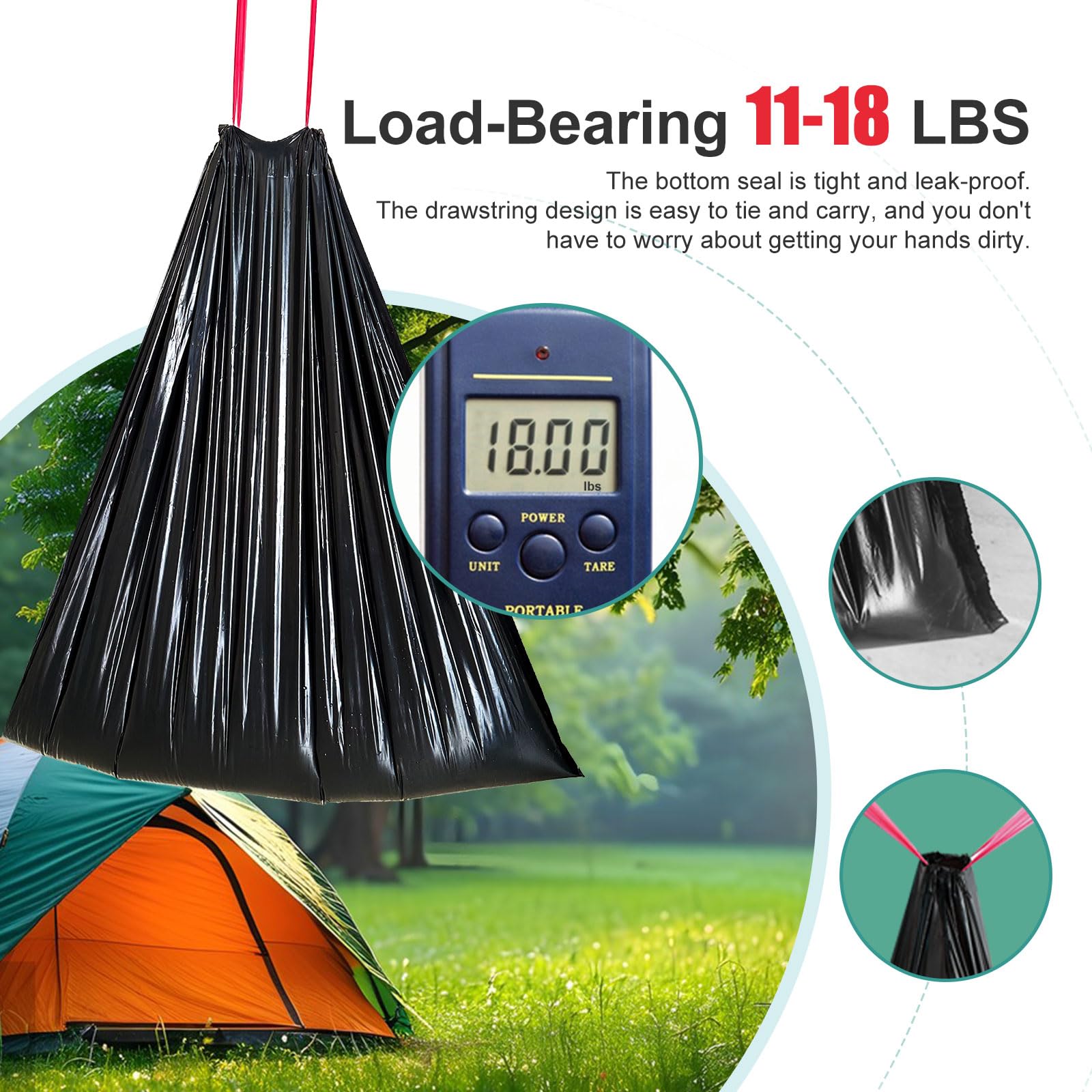 **8 Gallon Portable Toilet Bags with Drawstring - Leak-Proof Camping & Travel Waste Bags for Hiking, Emergency, Outdoor Activities - Ideal for Camping, Road Trips & RV Use**