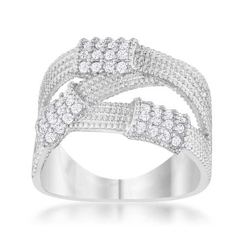 0.36ct Peyton Cubic Zirconia Rhodium Plated Wide Cable Statement Ring for Women - Elegant Jewelry Gift for Anniversary, Party & Special Occasions
