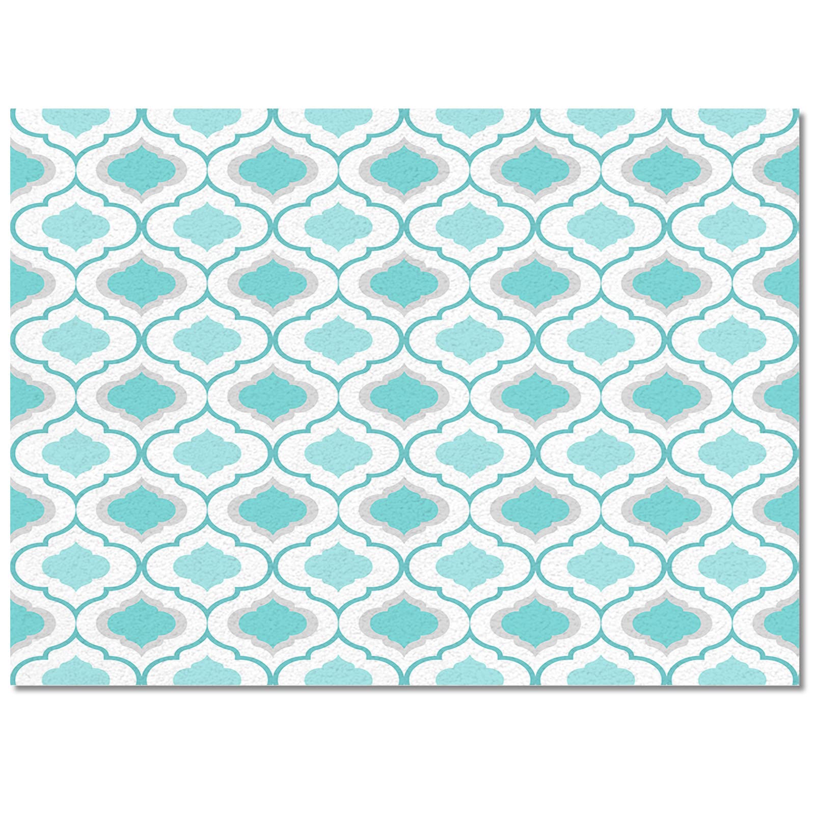 4' x 6' Blue Green Moroccan Quatrefoil Area Rug - Non-Slip Durable Rectangular Carpet for Living Room, Bedroom & Outdoor Use - Geometric Lattice Design Home Decor Floor Mat