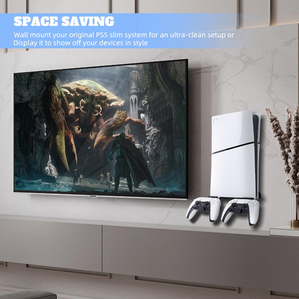 PS5 Wall Mount Bracket for PS5 Console & Slim - Headphone Holder Included - Compatible with Disc & Digital Edition (Black) - Perfect for Gaming Room & Living Room Setup