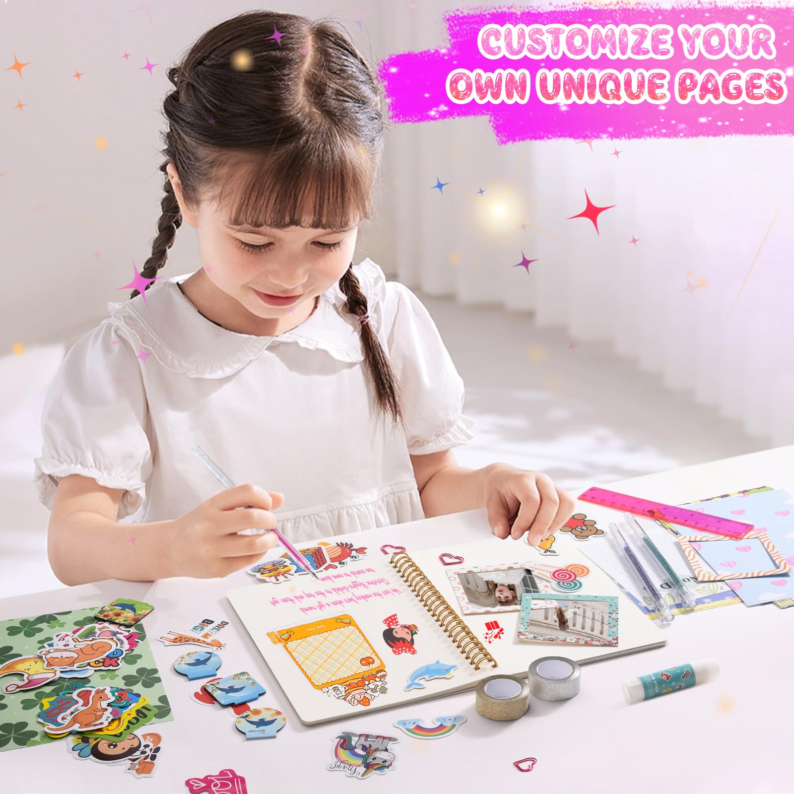 DIY Journal Kit for Girls Ages 8-14 - Creative Scrapbooking & Diary Supplies Set - Perfect Birthday Gift for Teen Girls - Stationery & Art Crafts Kit for Journaling, Memory Keeping & Creative Writing