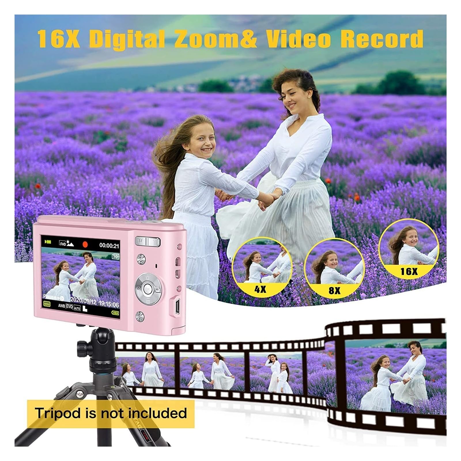 MZZYG 4K Digital Video Camera for Vlogging - 16X Zoom, 3.0