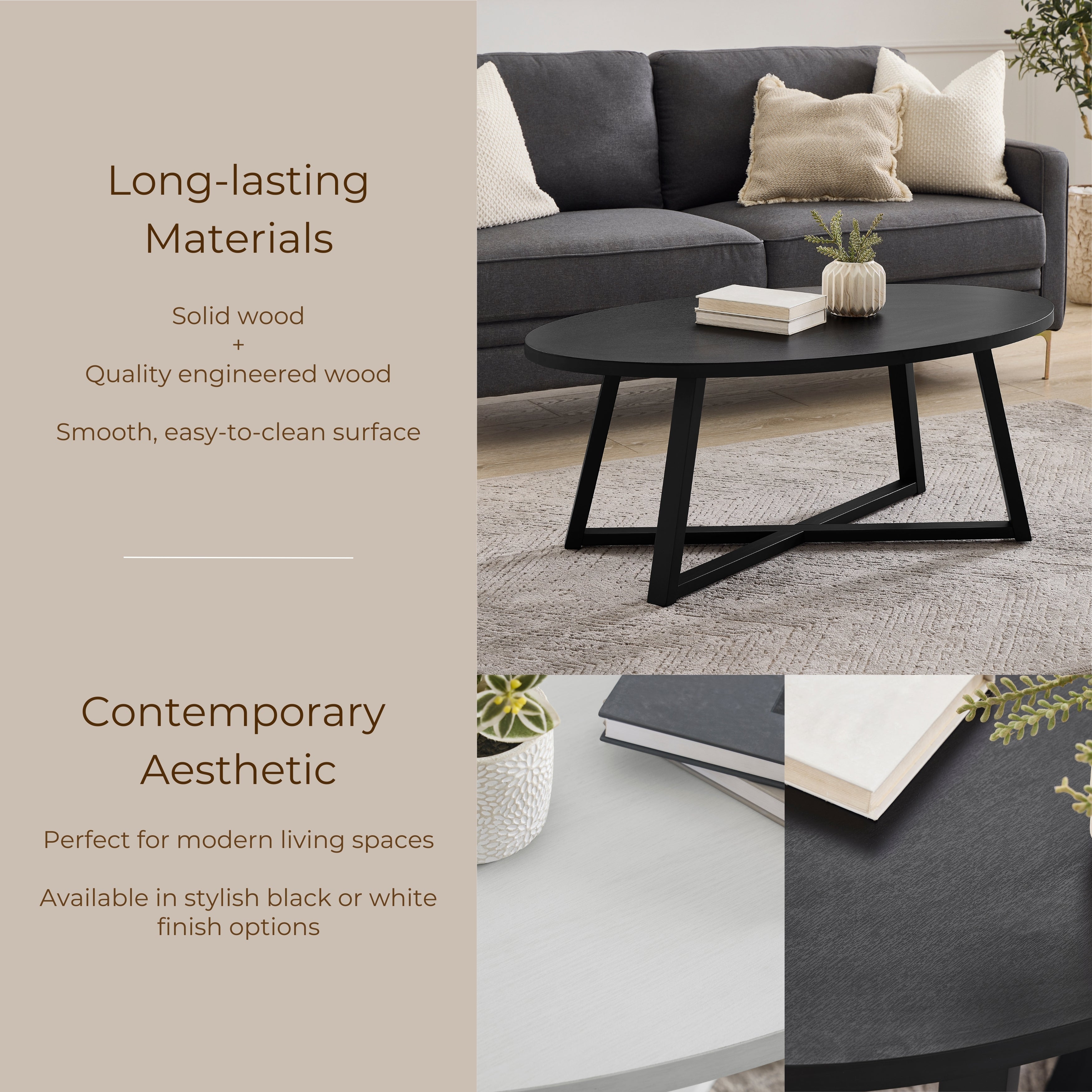 Modern Harmony Wood Oval Coffee Table - Roundhill Furniture - Stylish & Durable Living Room Centerpiece for Home Decor