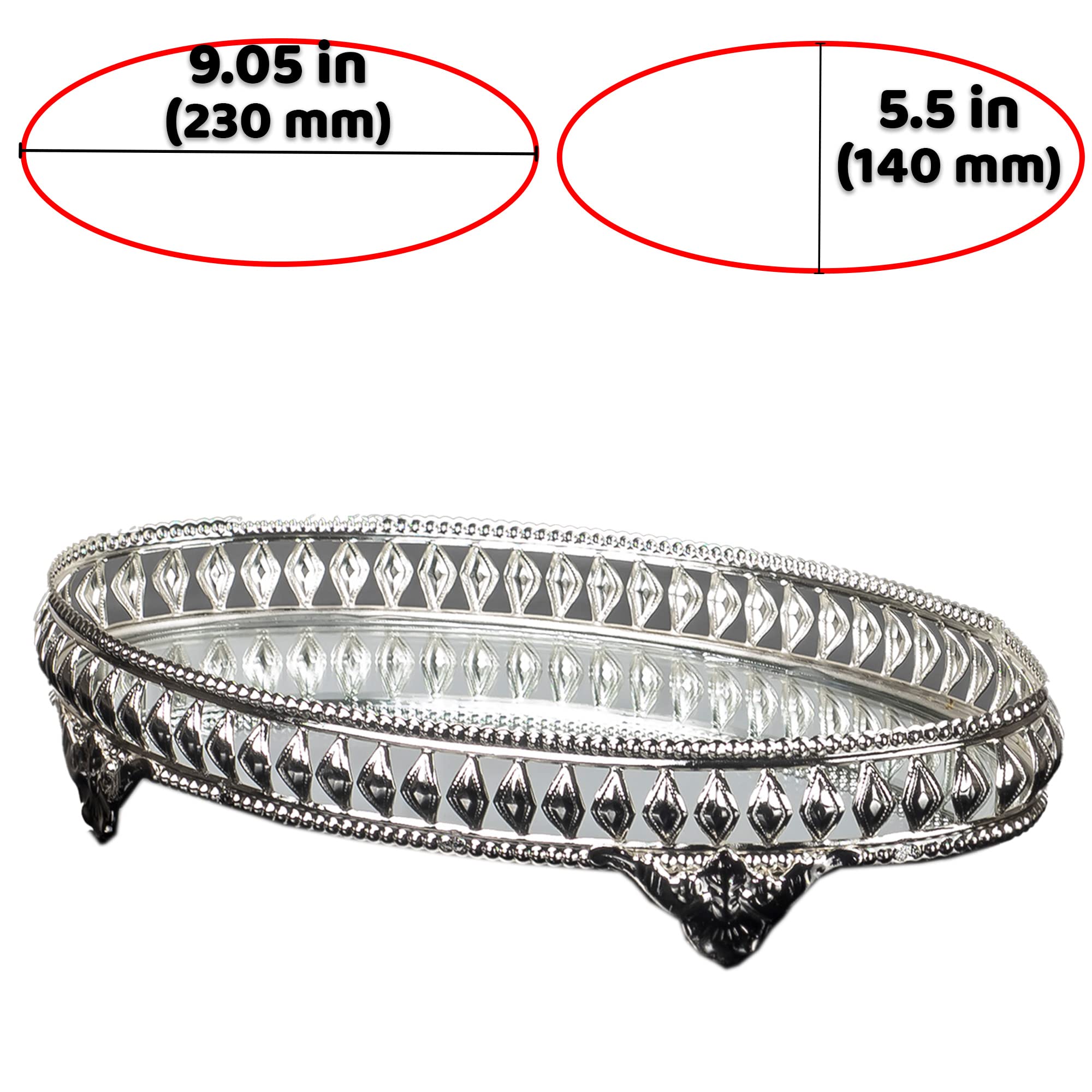 Handmade Filigree Jewelry Tray Mirror - Elegant Oval Metal Vanity Tray for Dressing Table, Perfect Gift for Women - Silver Mirror Tray for Perfume, Cosmetics & Jewelry Organization | Bedroom Decor, Bathroom Countertop, Wedding Gift Idea