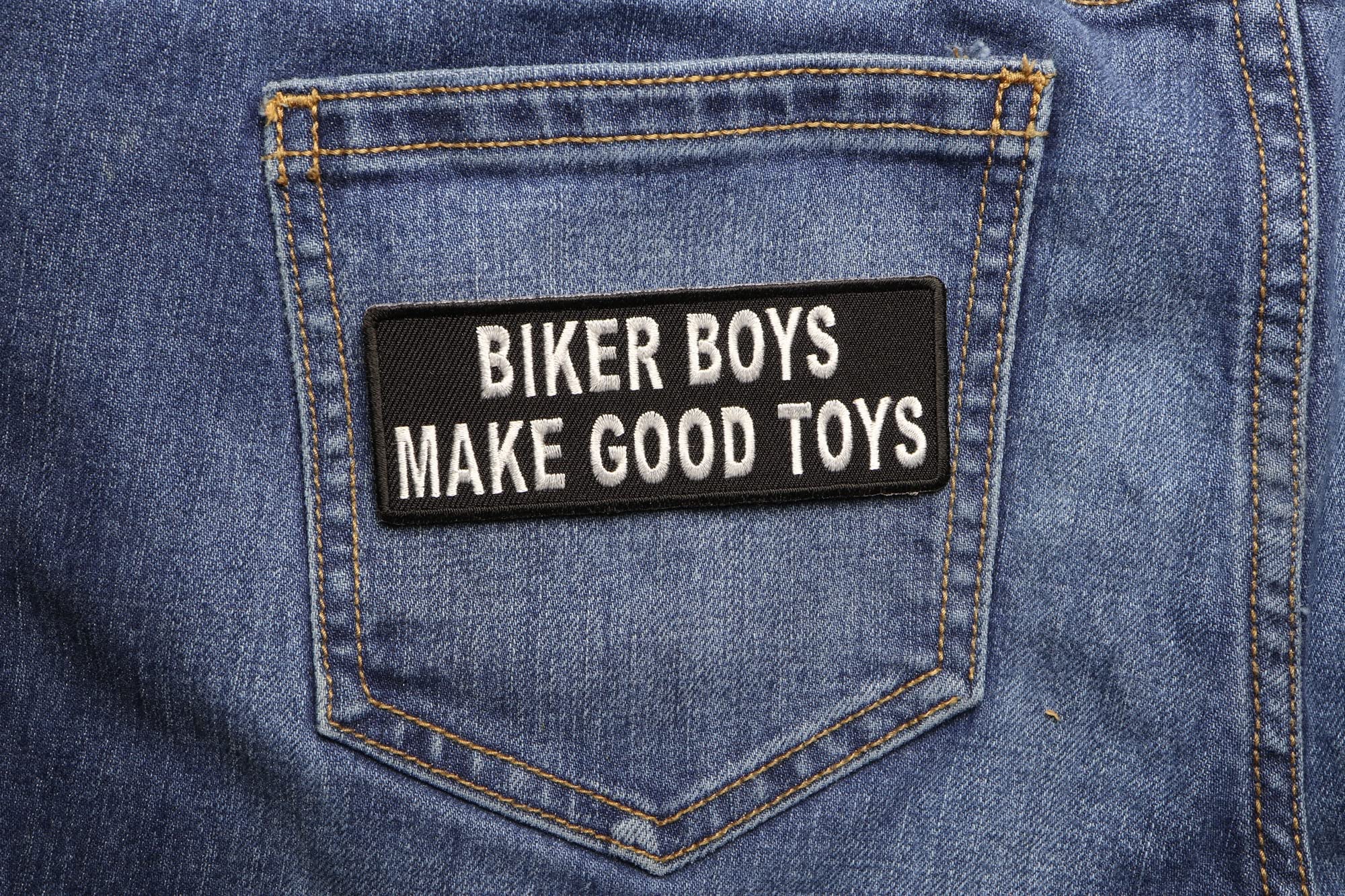 Biker Boys Make Good Toys Iron-On Patch - Motorcycle Saying Embroidered Patches for Jackets, Vests & Bags - Perfect for Biker Gangs, Motorcycle Clubs & Road Trips