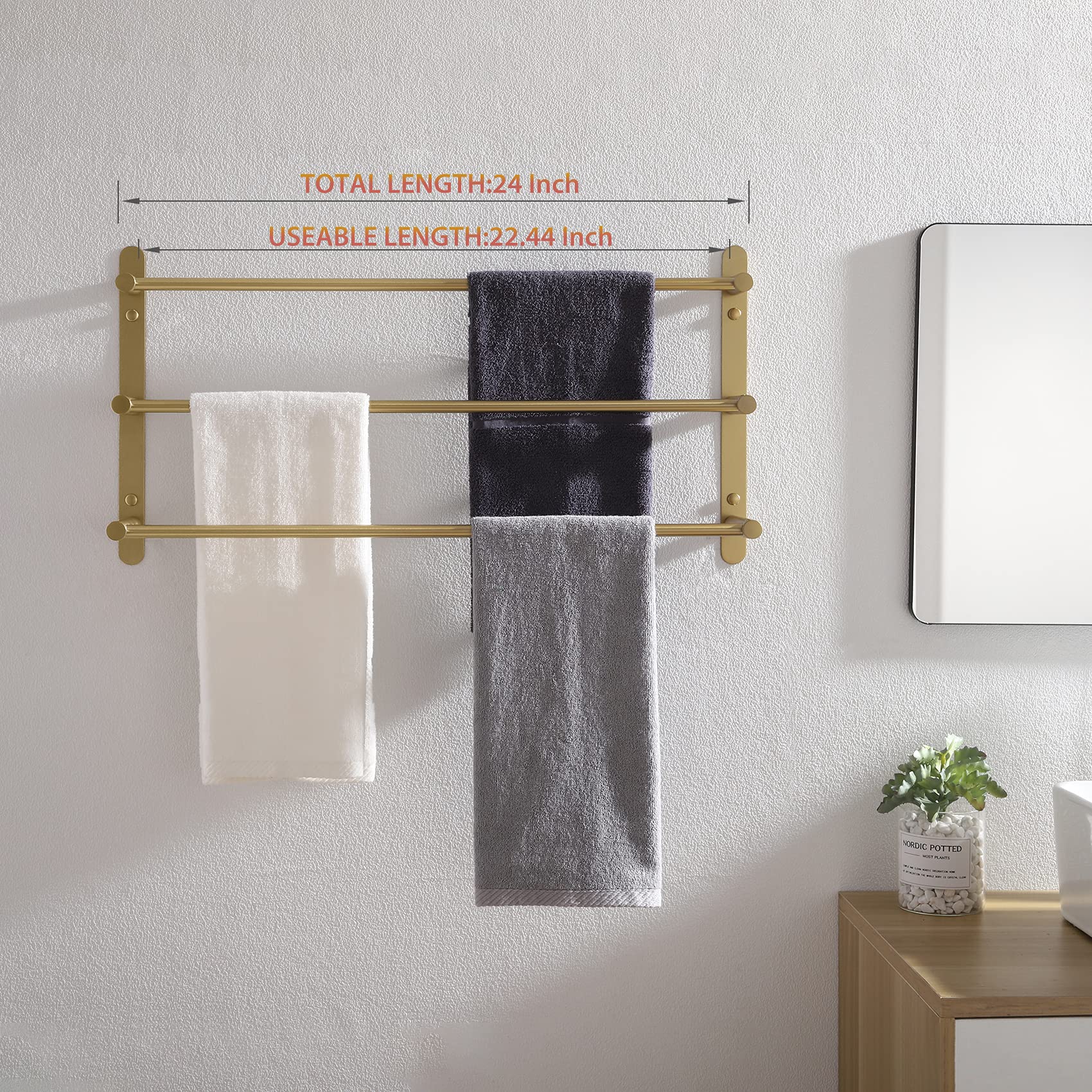 Stainless Steel 3-Tier Ladder Towel Holder - Wall Mounted Bathroom Towel Rack with Shelves (Brushed Gold, B5002BG-L24) - Perfect for Spa, Guest Bathroom & Luxury Home Decor